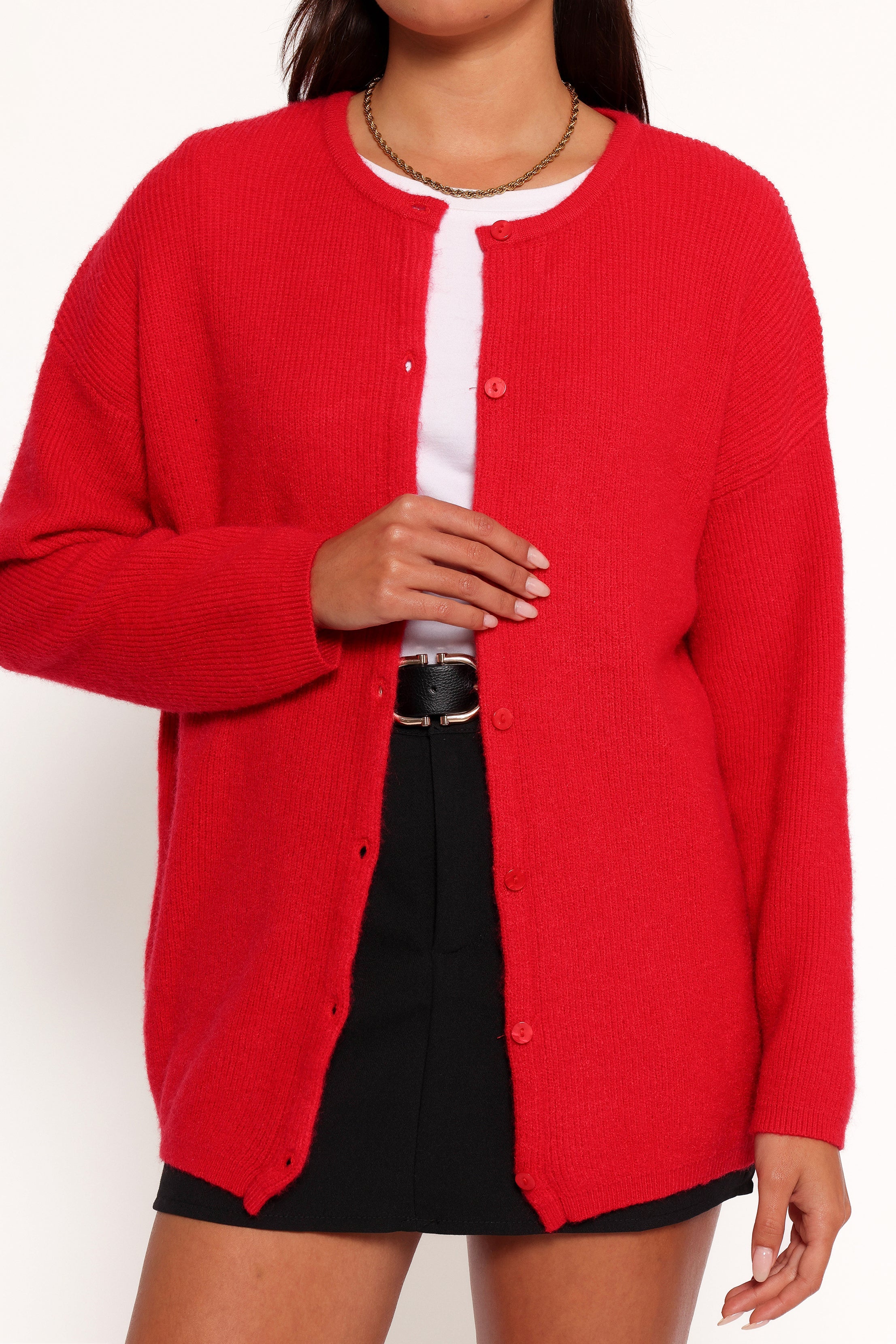 Petal and Pup USA KNITWEAR Astor Classic Button Up Cardigan - Red