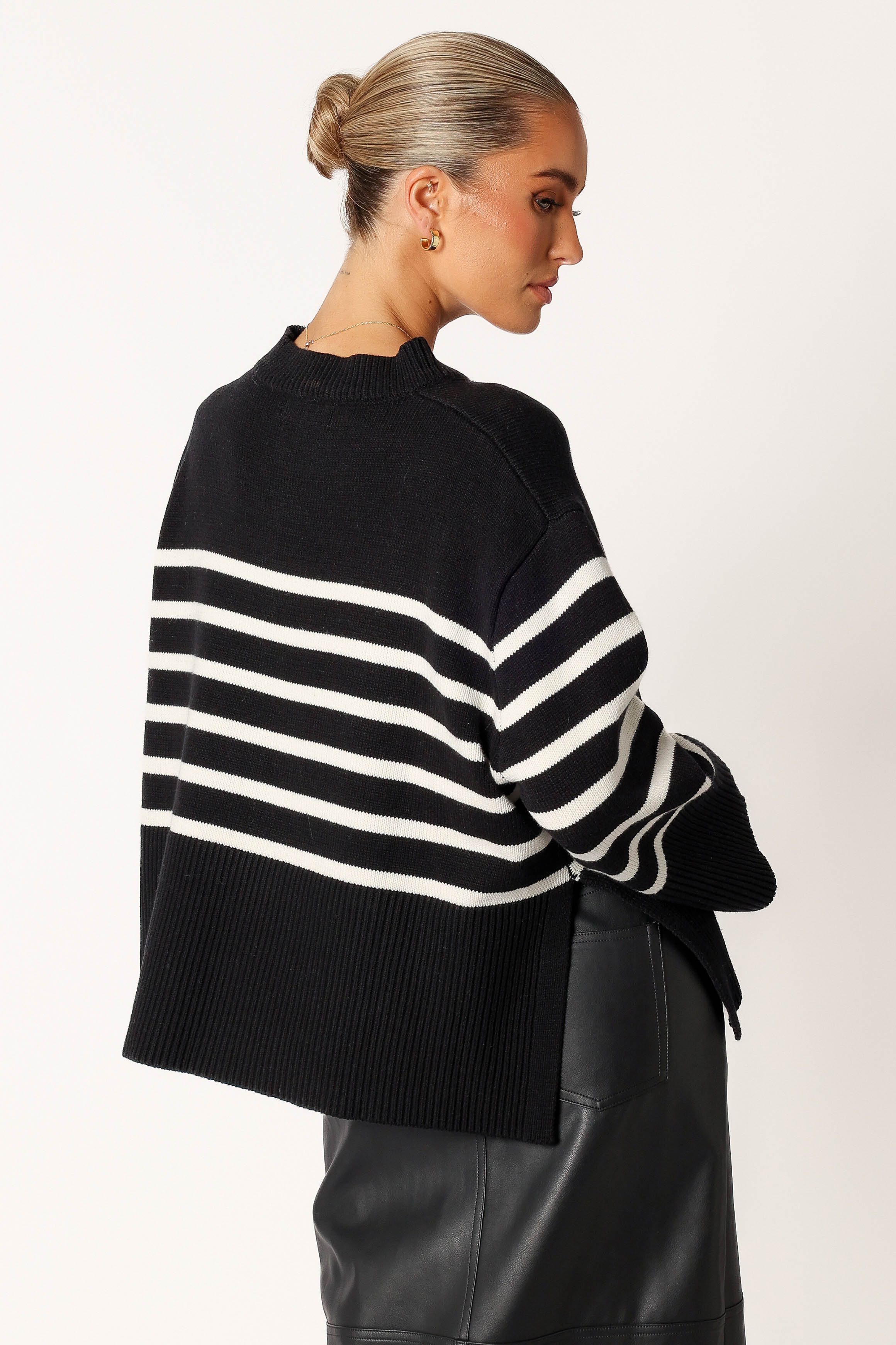 Petal and Pup USA KNITWEAR Avalynn Striped Knit Sweater - Black White