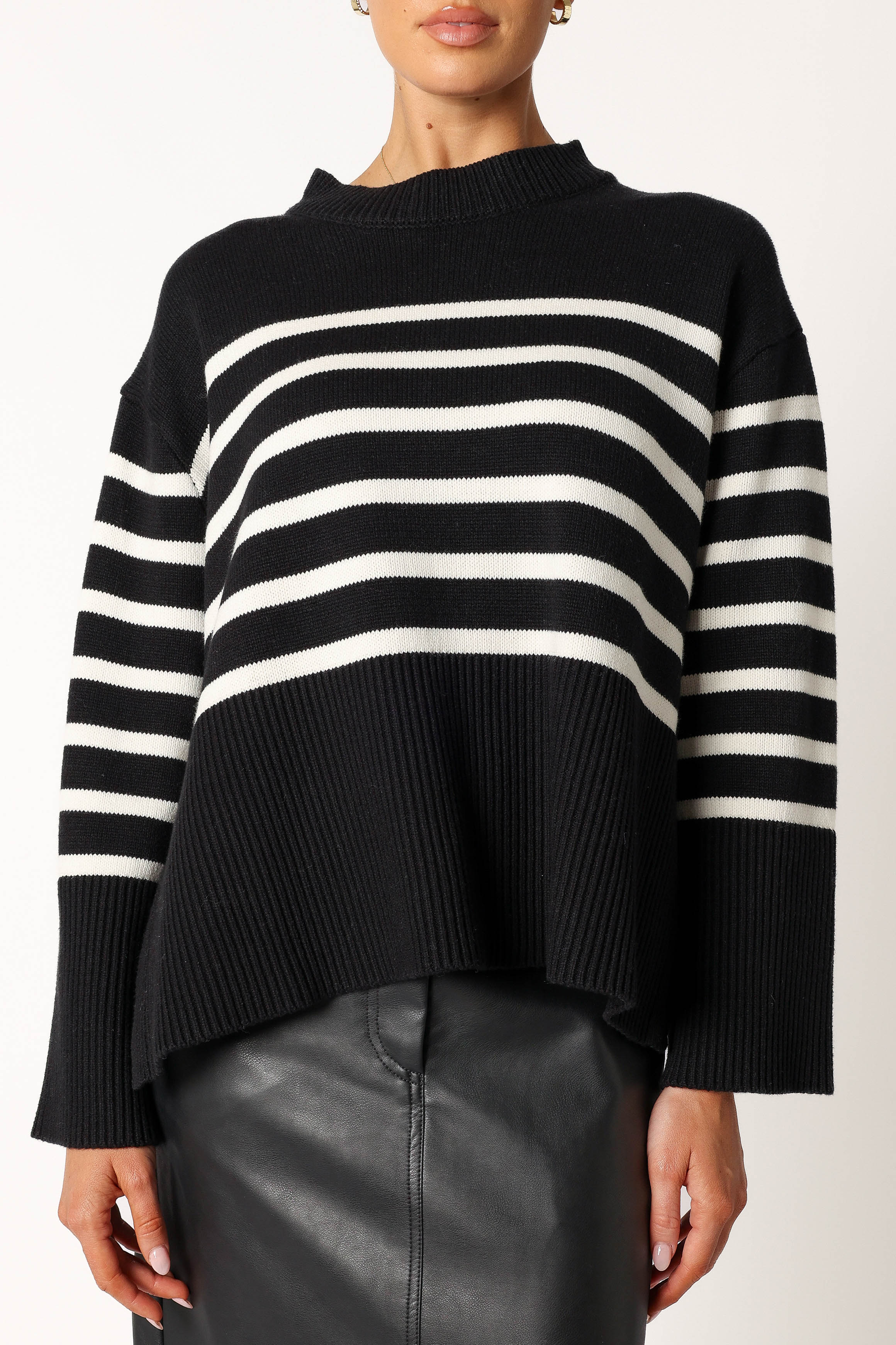 Petal and Pup USA KNITWEAR Avalynn Striped Knit Sweater - Black White