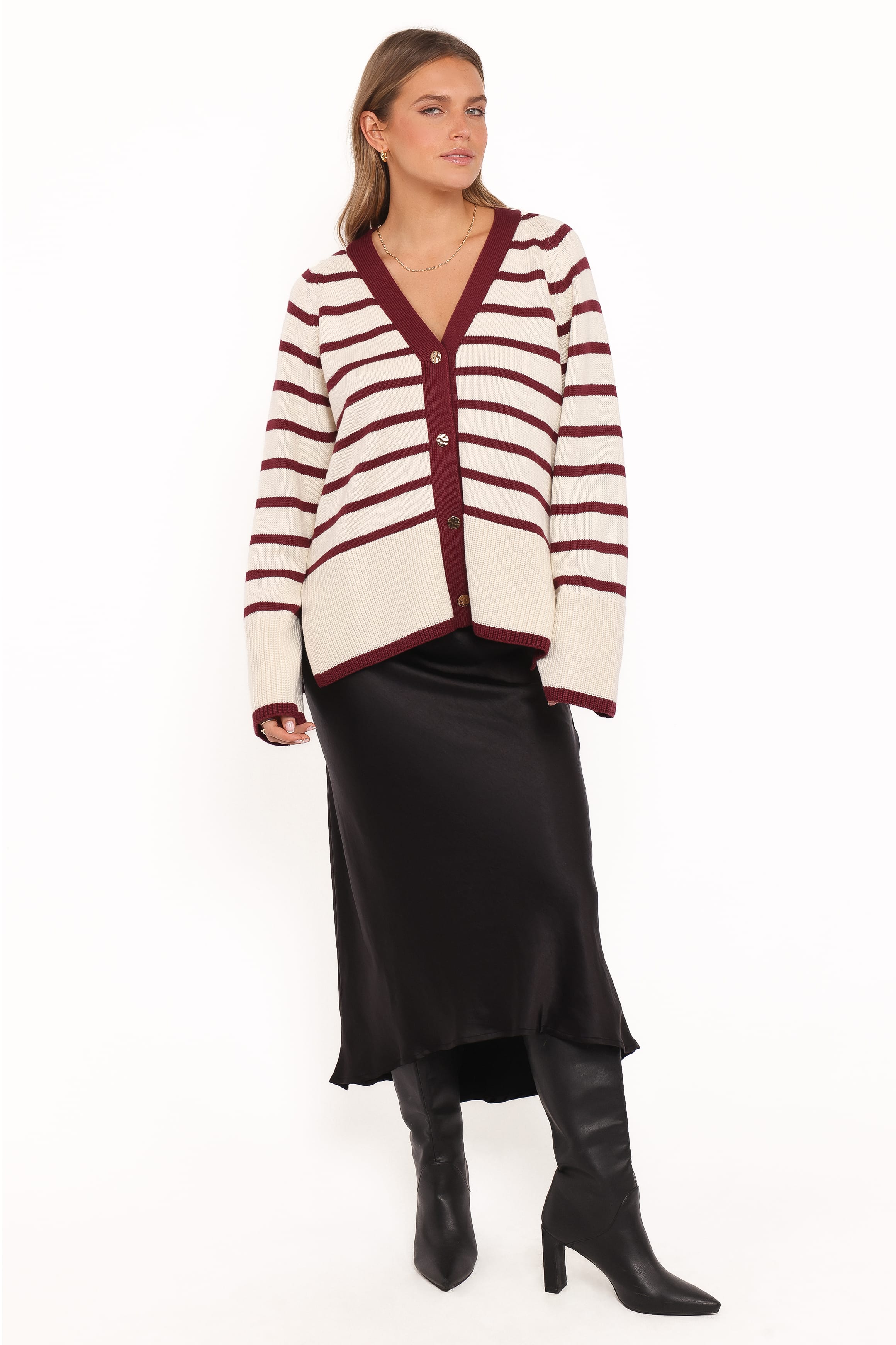 Petal and Pup USA KNITWEAR Aydee Cardigan - Cherry Stripe