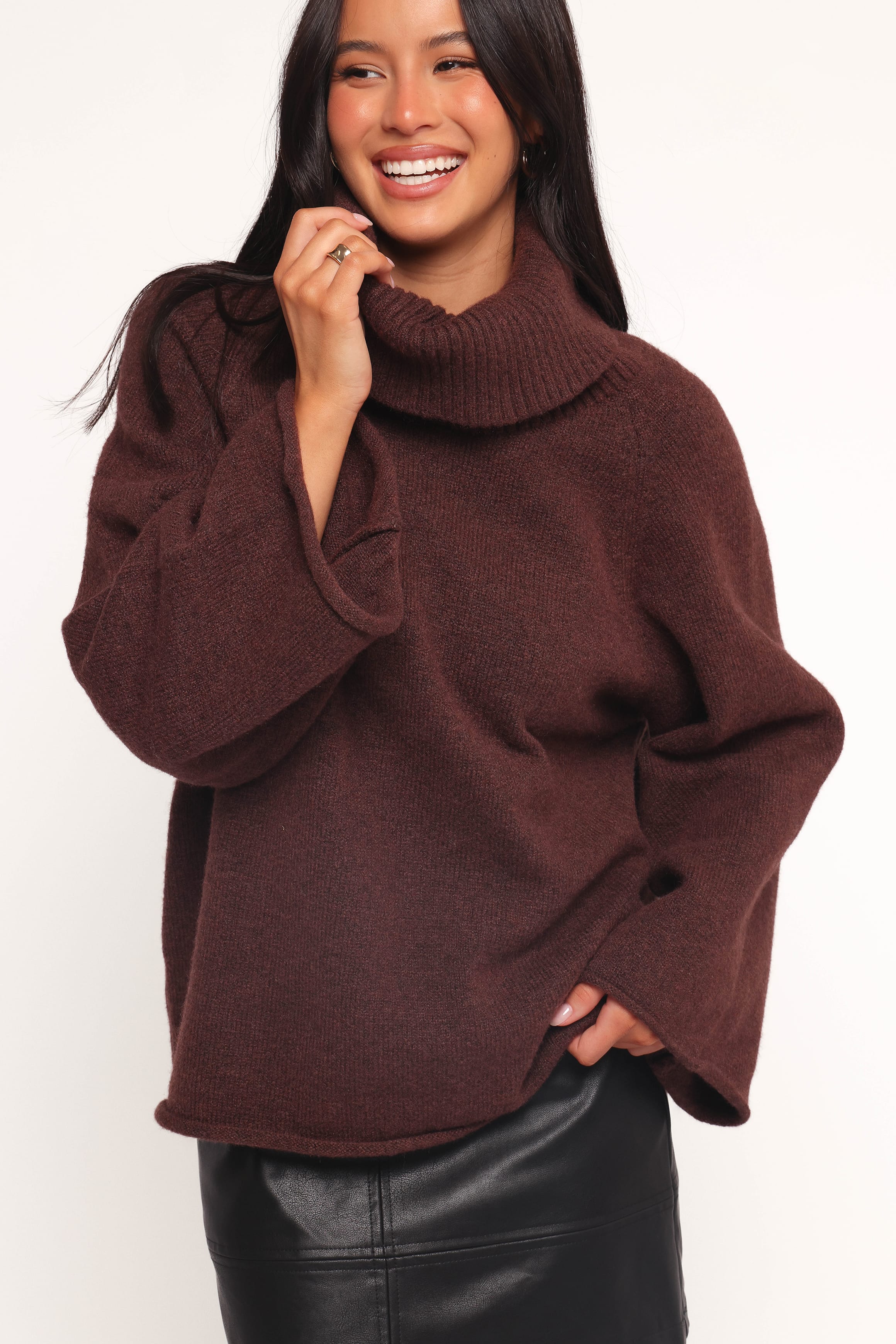 Petal and Pup USA KNITWEAR Bindy Cowlneck Knit Sweater - Brown