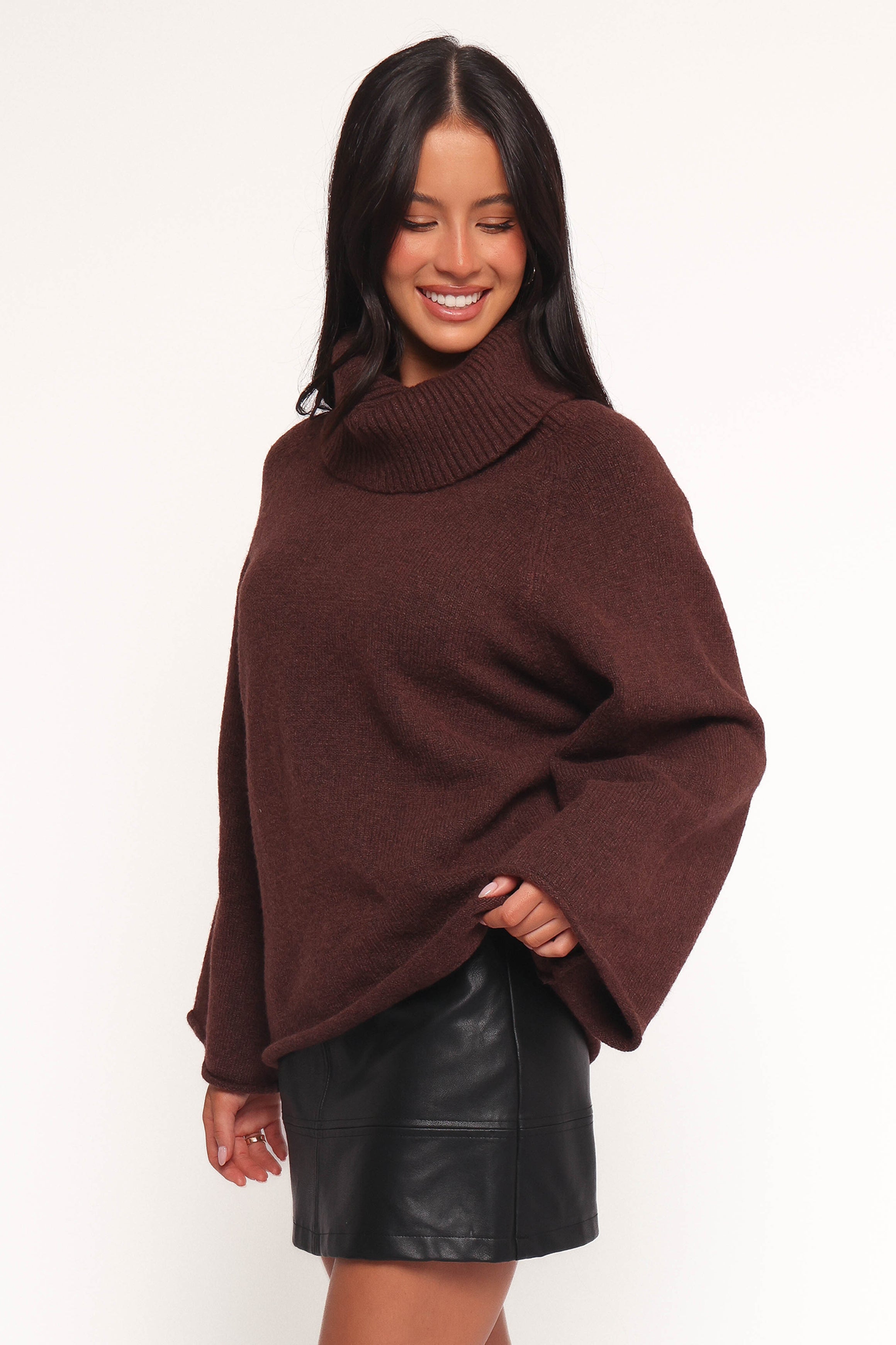 Petal and Pup USA KNITWEAR Bindy Cowlneck Knit Sweater - Brown