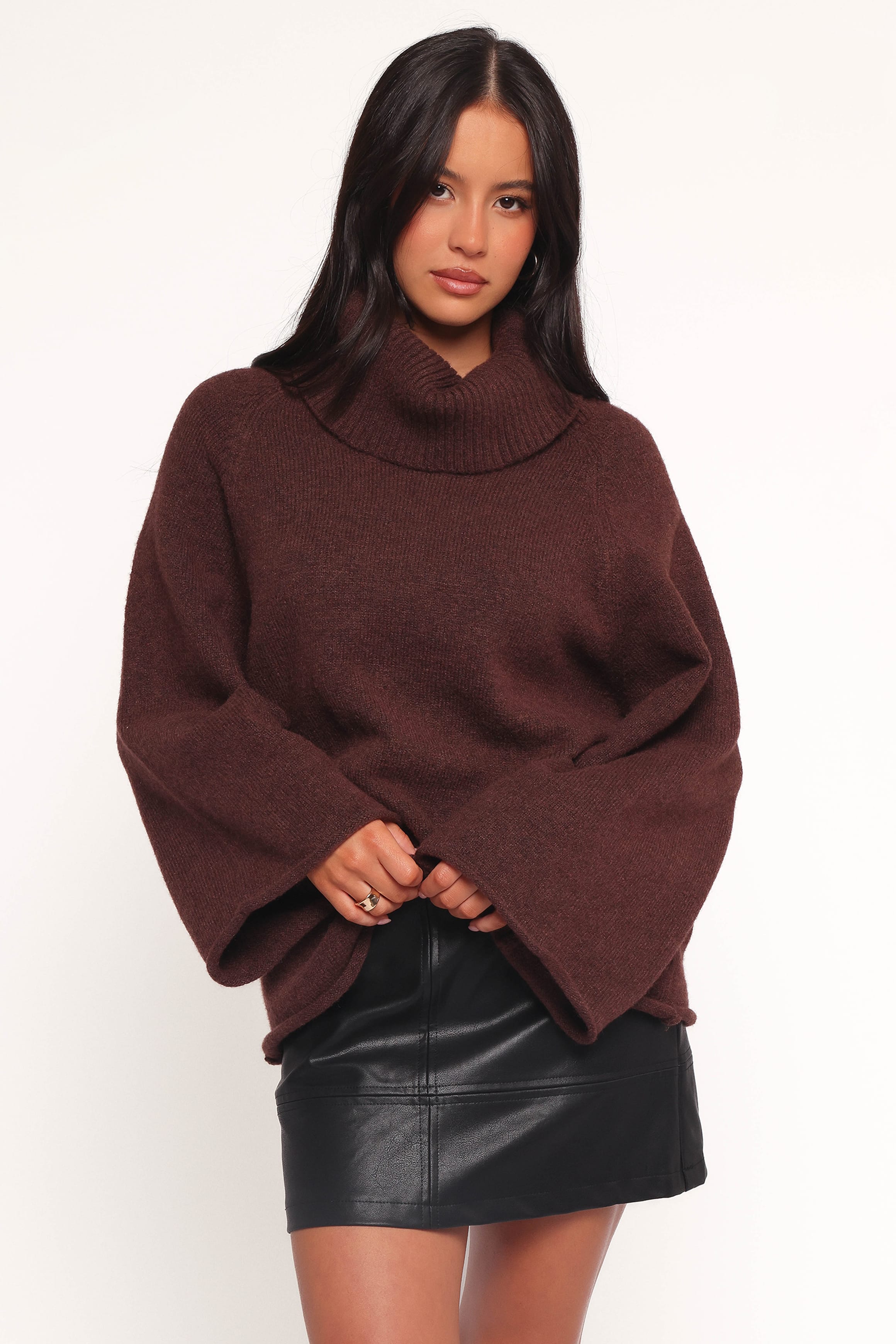 Petal and Pup USA KNITWEAR Bindy Cowlneck Knit Sweater - Brown
