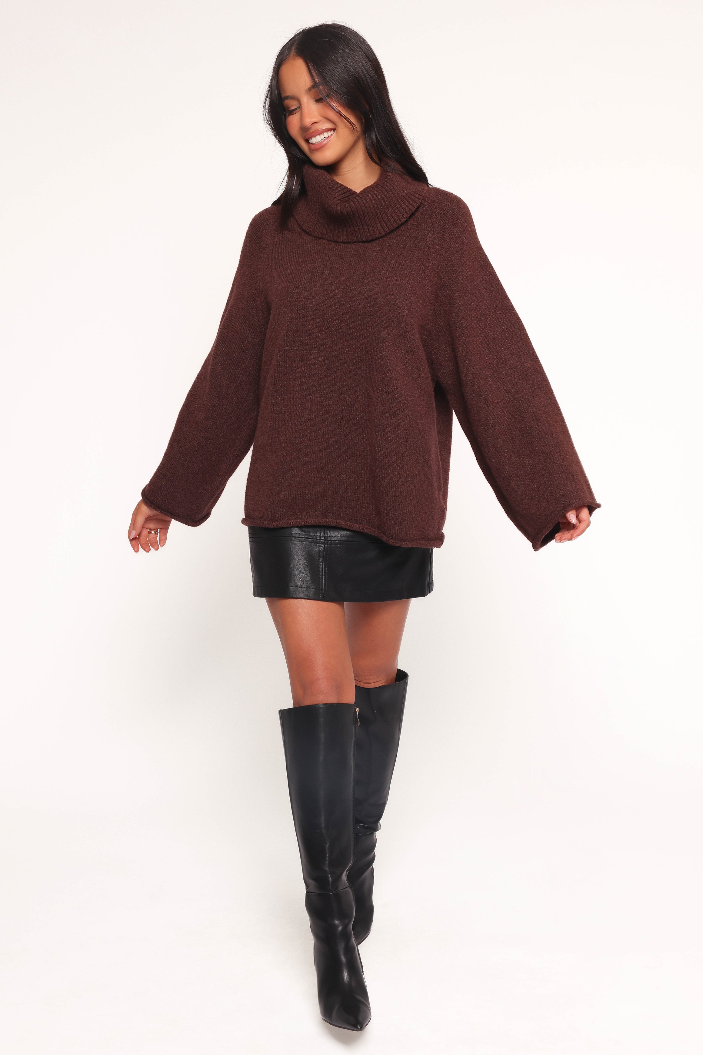 Petal and Pup USA KNITWEAR Bindy Cowlneck Knit Sweater - Brown
