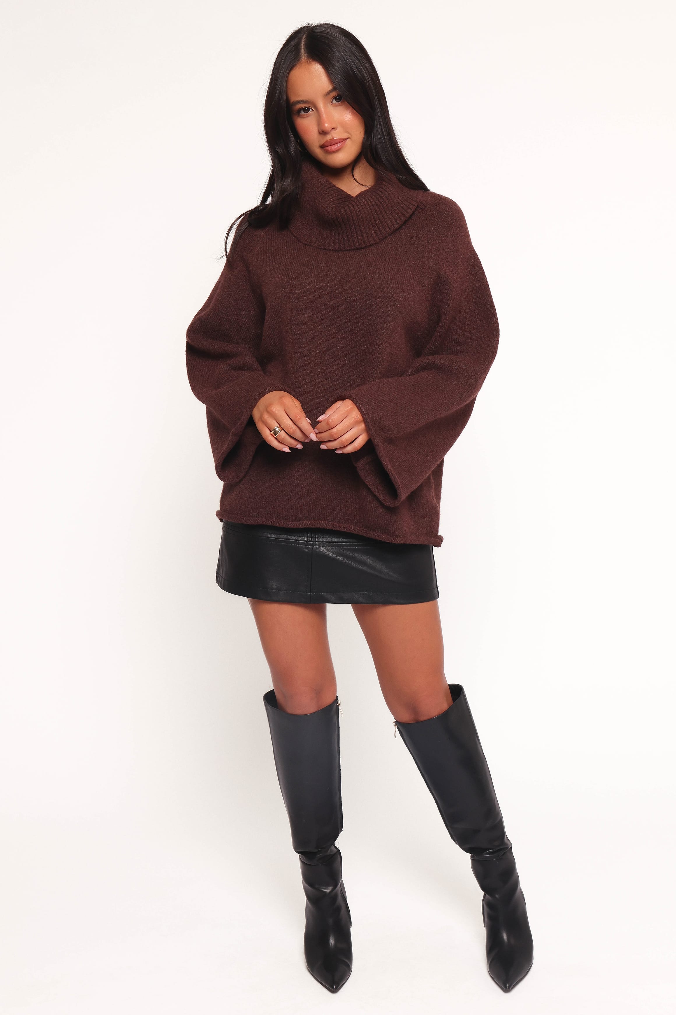 Petal and Pup USA KNITWEAR Bindy Cowlneck Knit Sweater - Brown