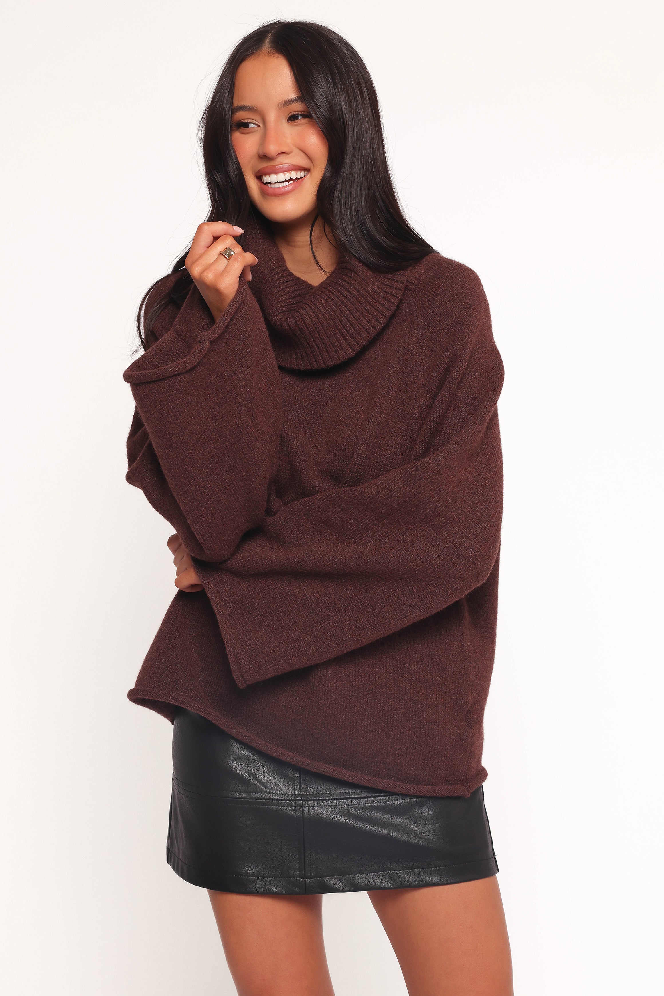 Petal and Pup USA KNITWEAR Bindy Cowlneck Knit Sweater - Brown