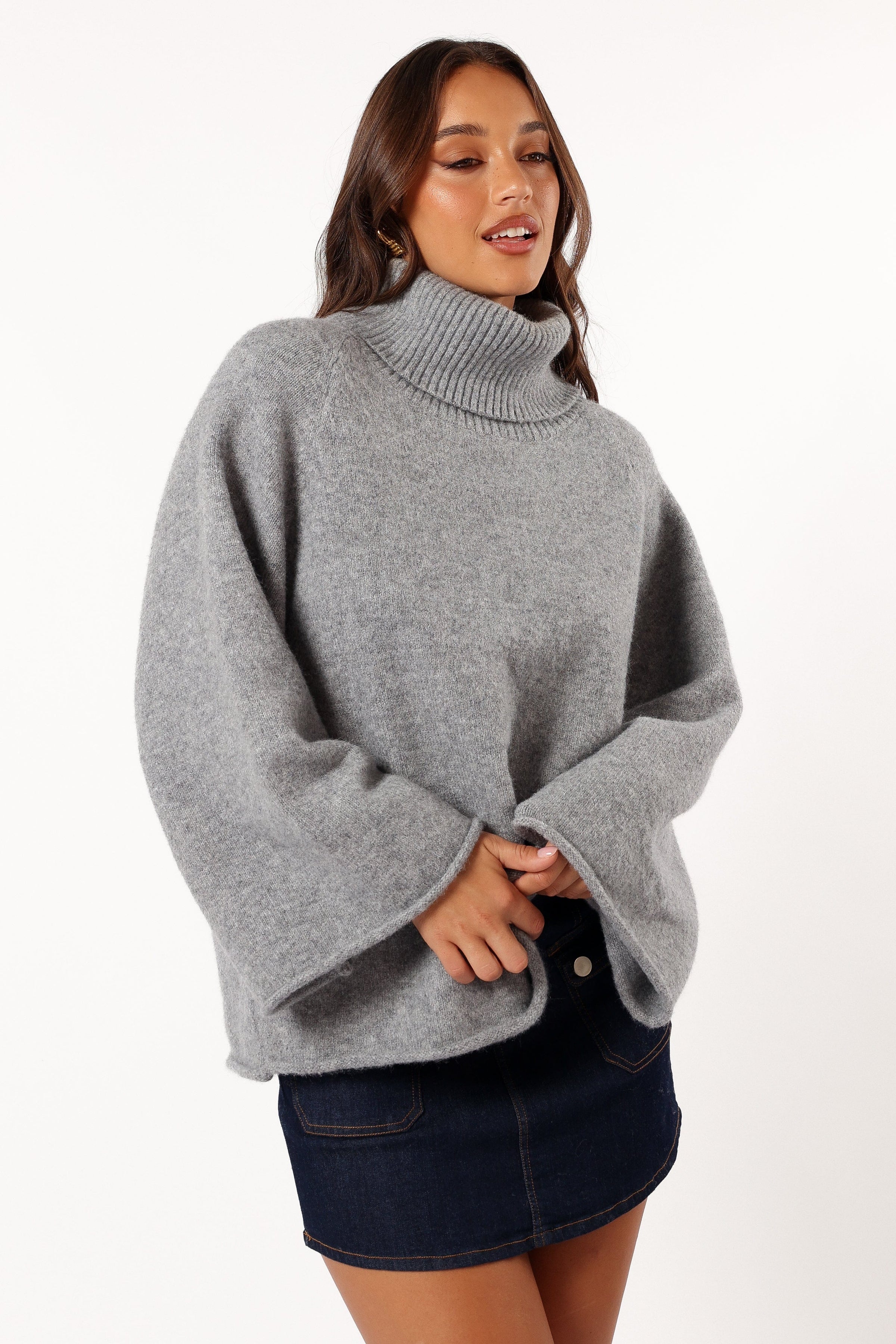 Petal and Pup USA KNITWEAR Bindy Cowlneck Knit Sweater - Grey Marle