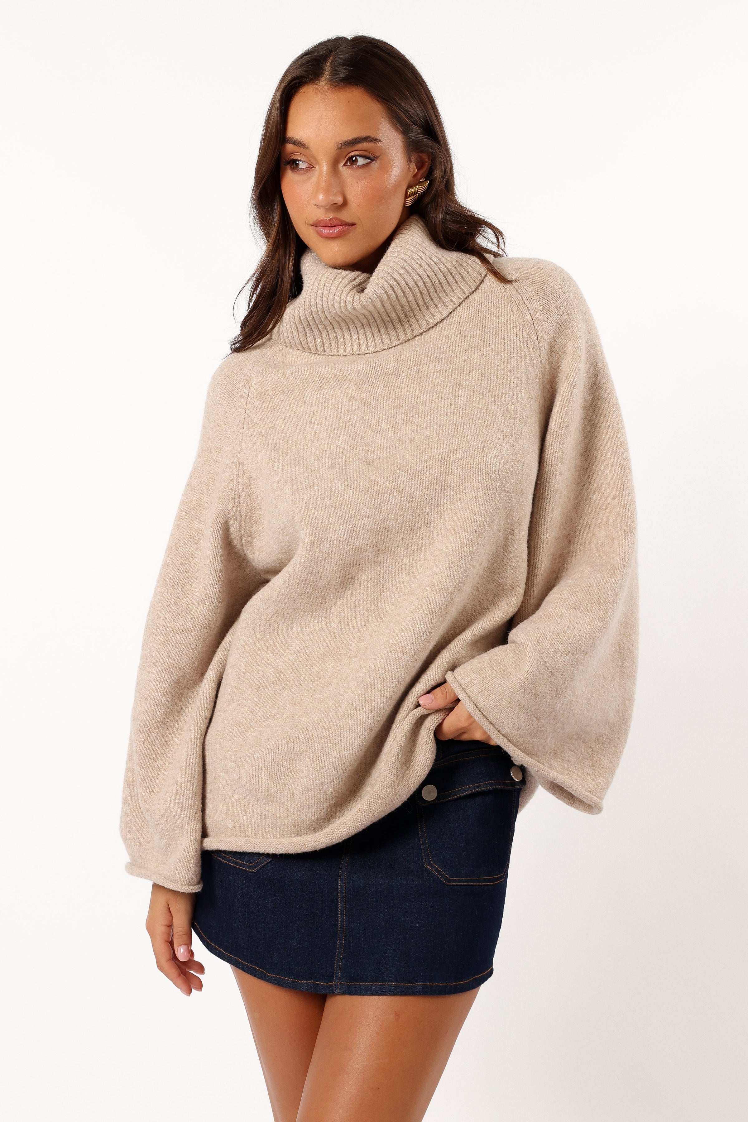 Petal and Pup USA KNITWEAR Bindy Cowlneck Knit Sweater - Oatmeal