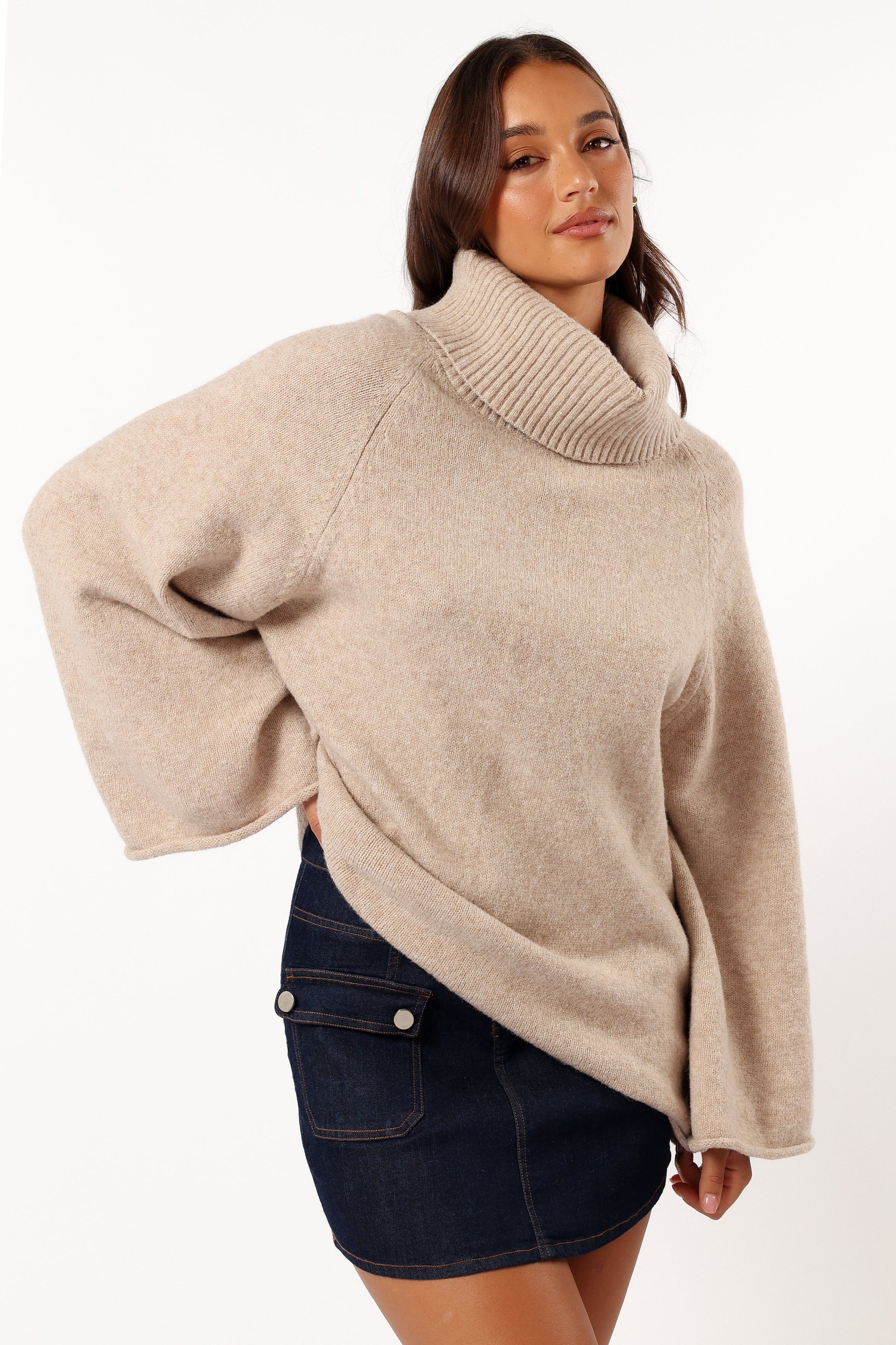 Petal and Pup USA KNITWEAR Bindy Cowlneck Knit Sweater - Oatmeal