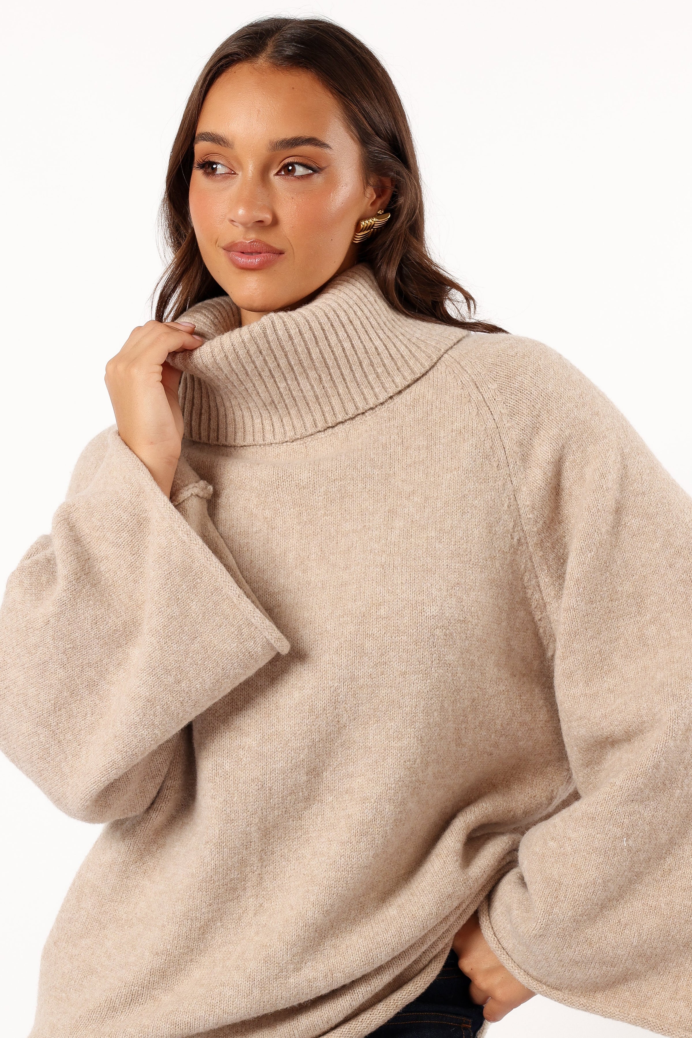 Petal and Pup USA KNITWEAR Bindy Cowlneck Knit Sweater - Oatmeal