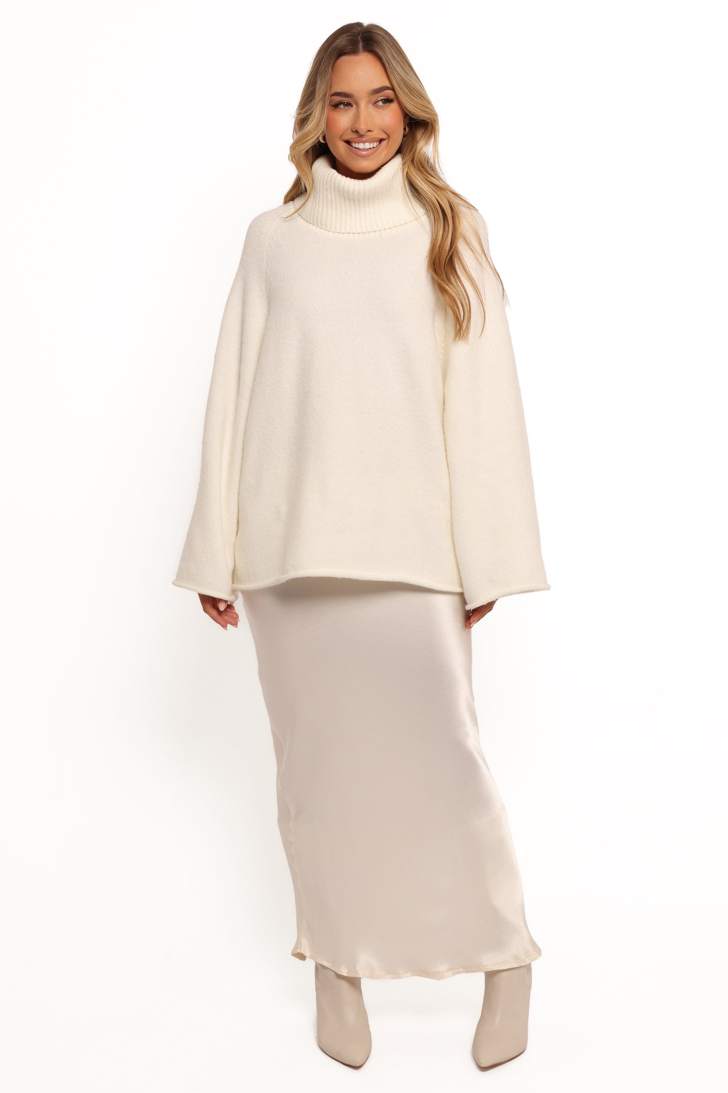 Petal and Pup USA KNITWEAR Bindy Cowlneck Knit Sweater - White