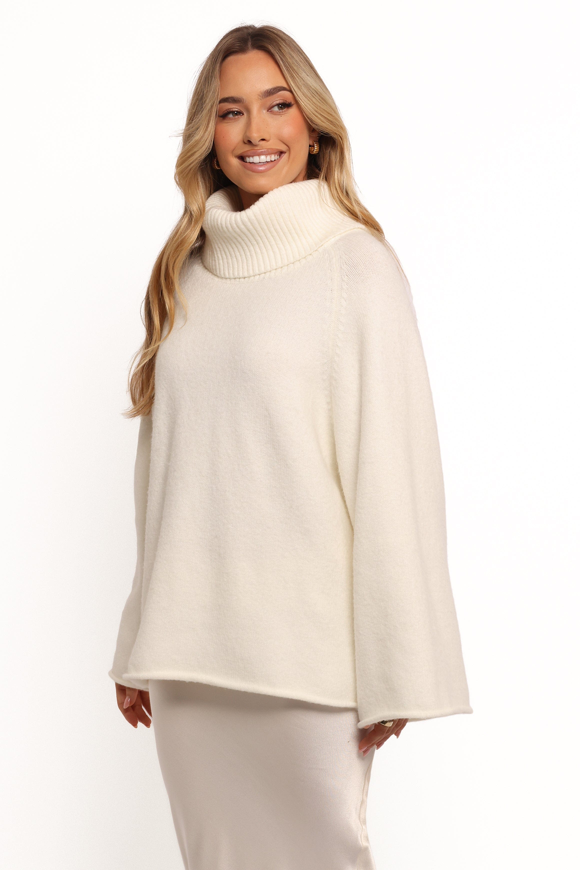 Petal and Pup USA KNITWEAR Bindy Cowlneck Knit Sweater - White