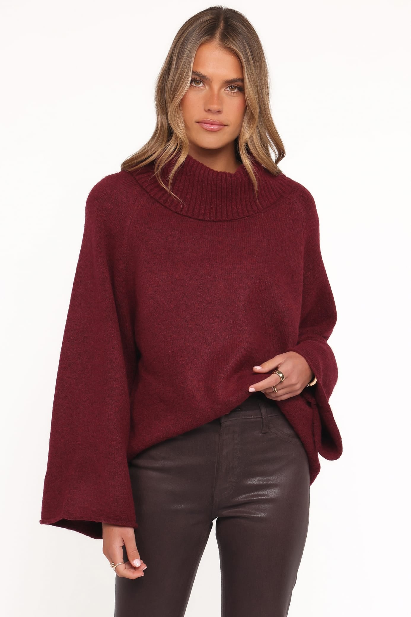 Petal and Pup USA KNITWEAR Bindy Cowlneck Knit Sweater - Wine