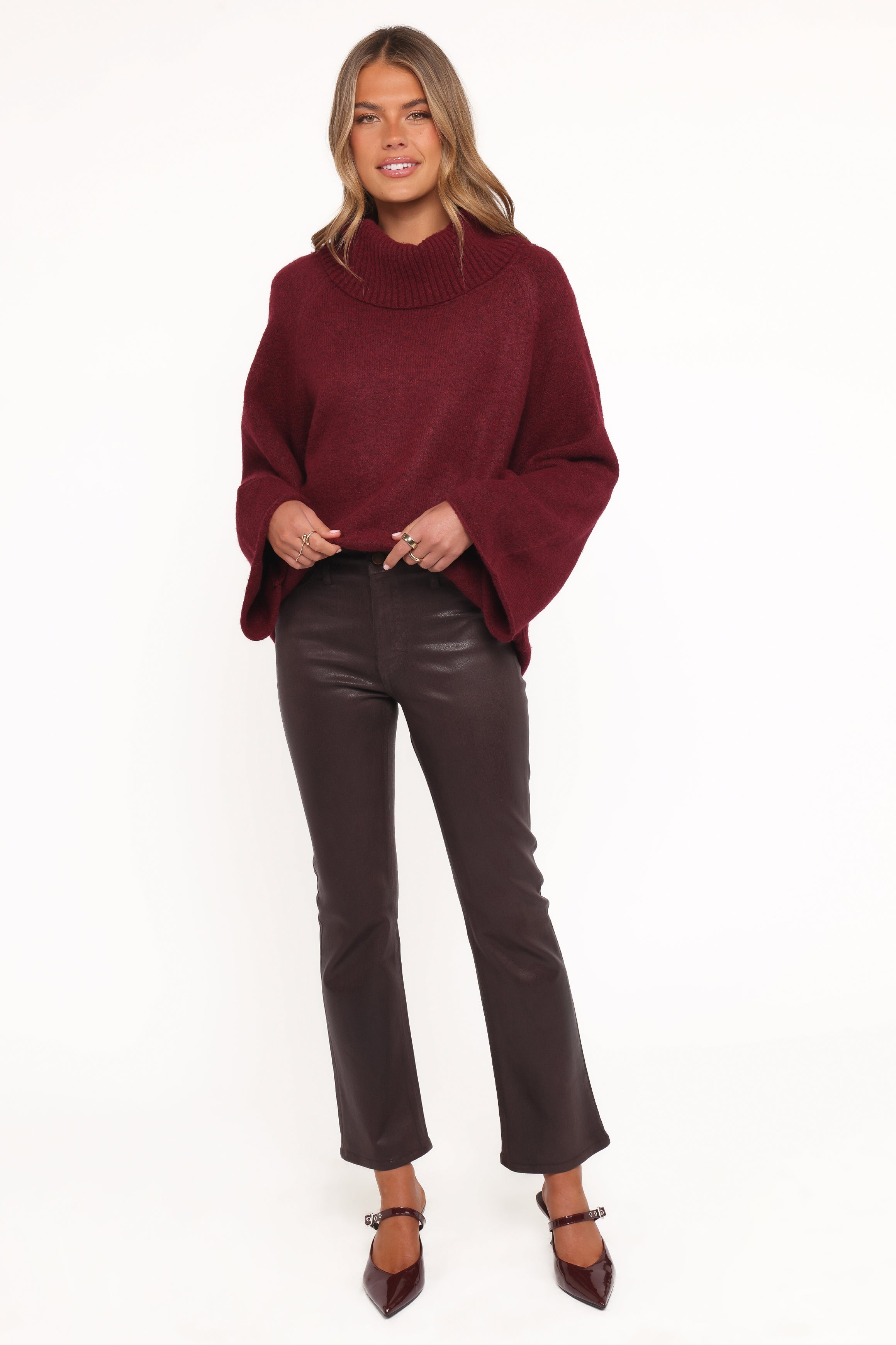 Petal and Pup USA KNITWEAR Bindy Cowlneck Knit Sweater - Wine