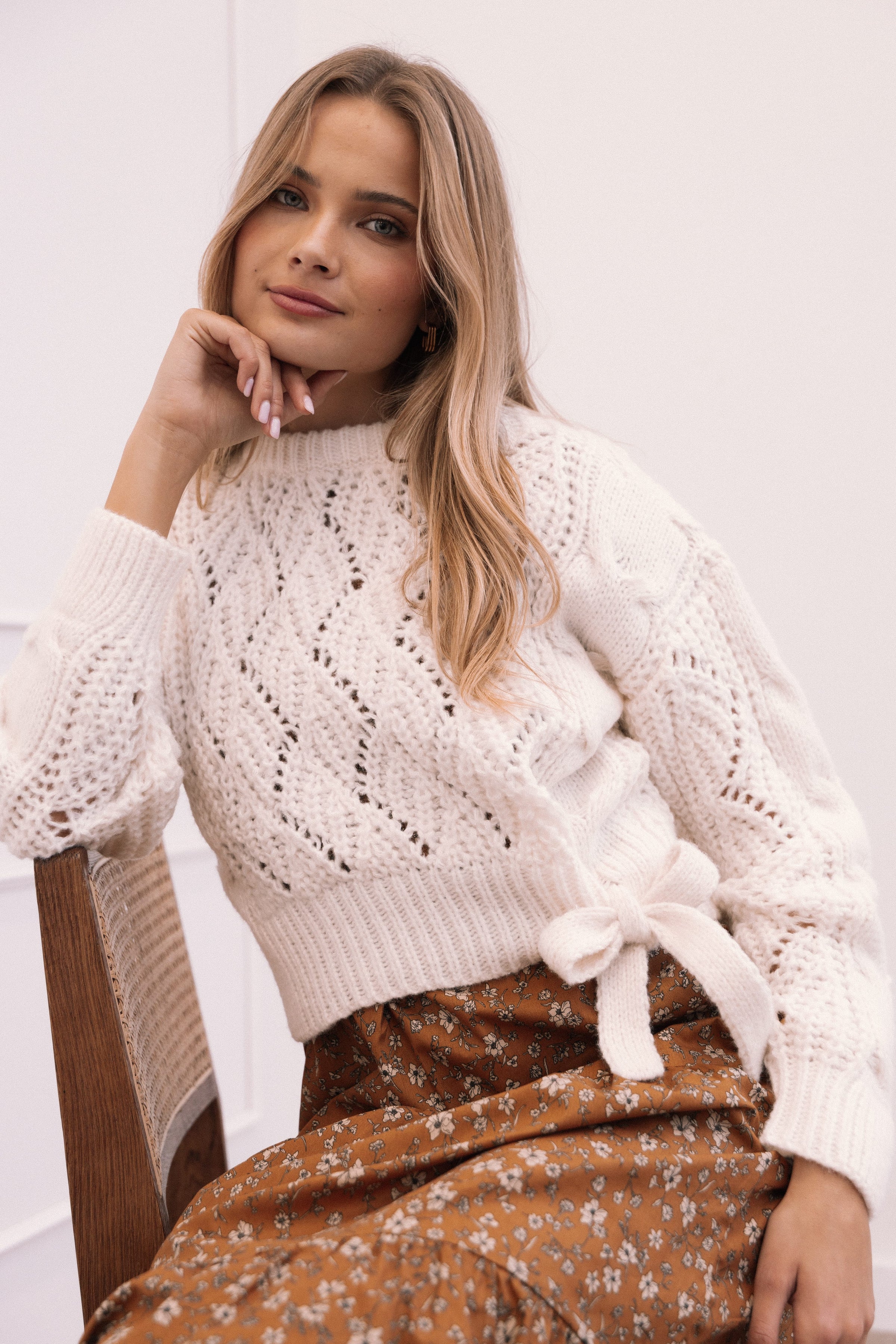 Petal and Pup USA KNITWEAR Birdie Tie Side Knit Sweater - Cream