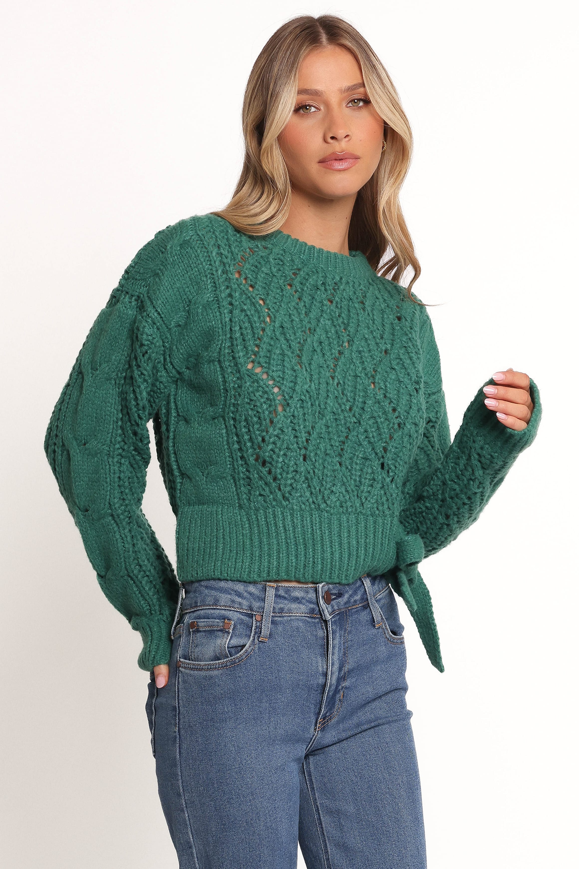 Petal and Pup USA KNITWEAR Birdie Tie Side Knit Sweater - Emerald (Hold for Rack)