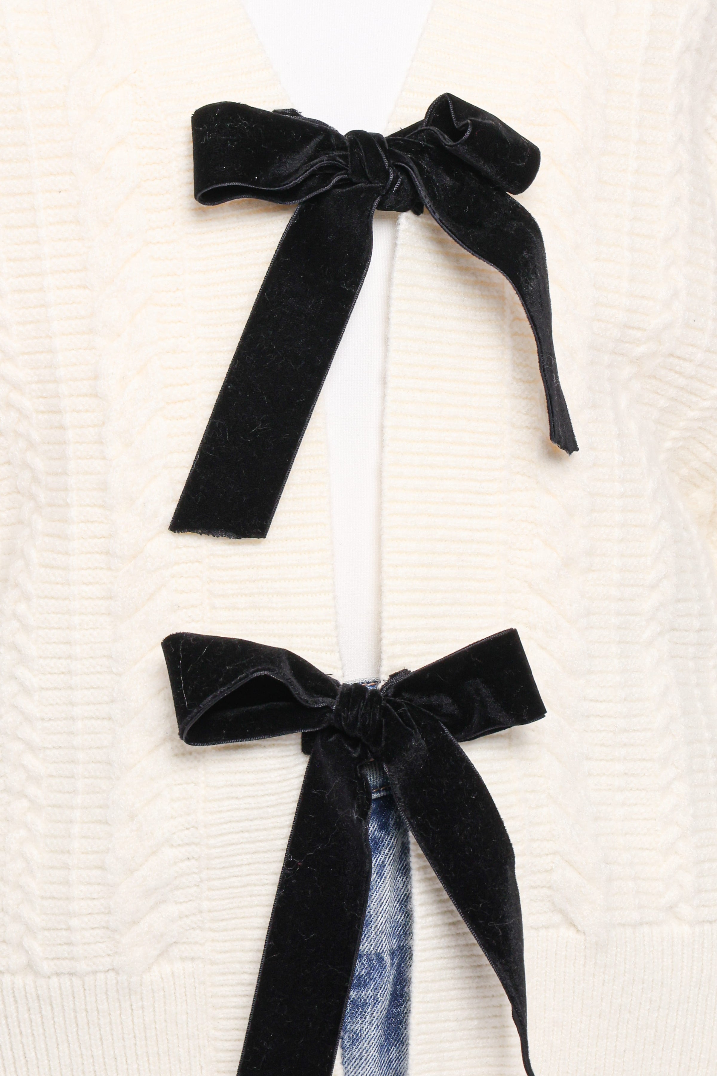 Petal and Pup USA KNITWEAR Bree Velvet Bow Cardigan - Cream