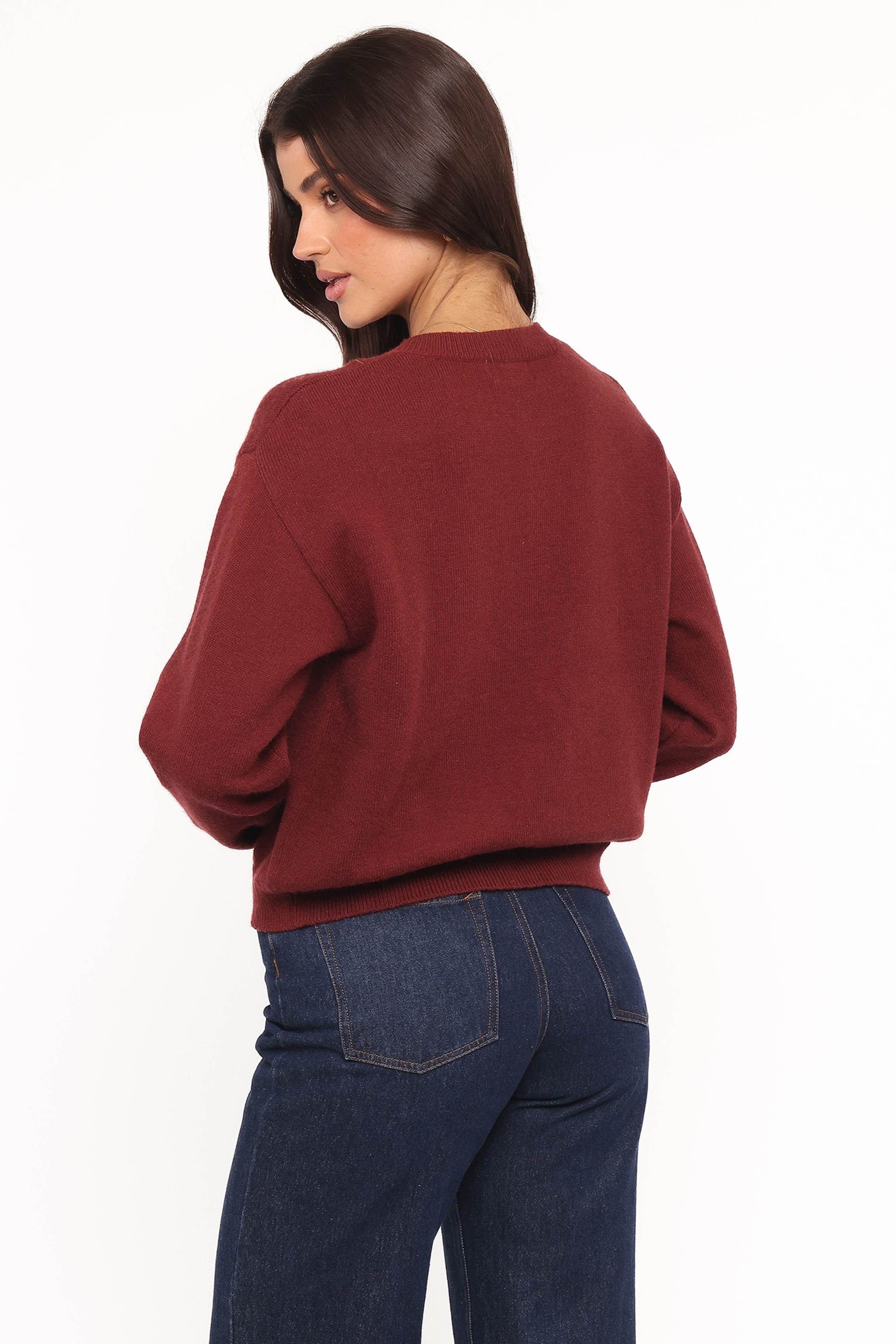 Petal and Pup USA KNITWEAR Brittany Placed Embroidery Flower Cardigan - Burgundy