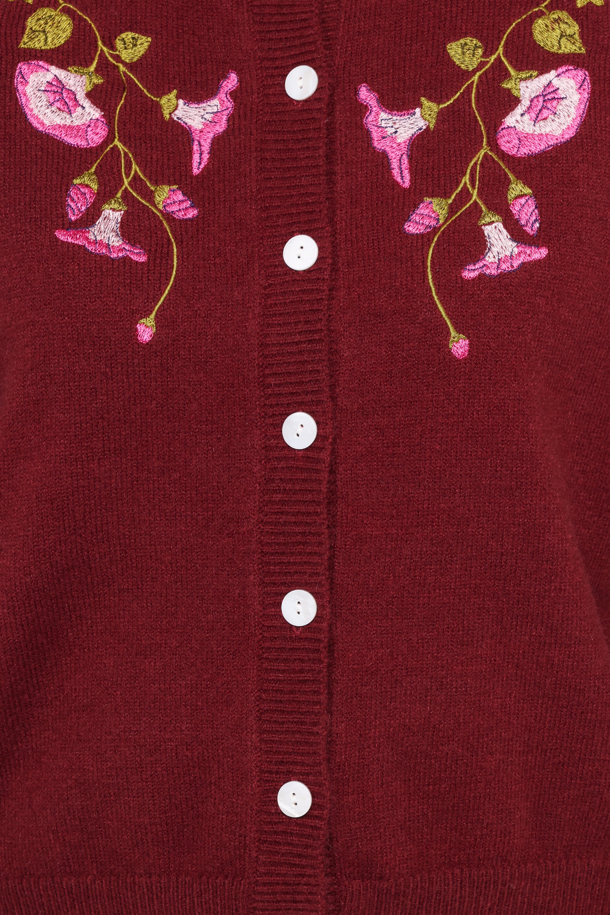 Petal and Pup USA KNITWEAR Brittany Placed Embroidery Flower Cardigan - Burgundy