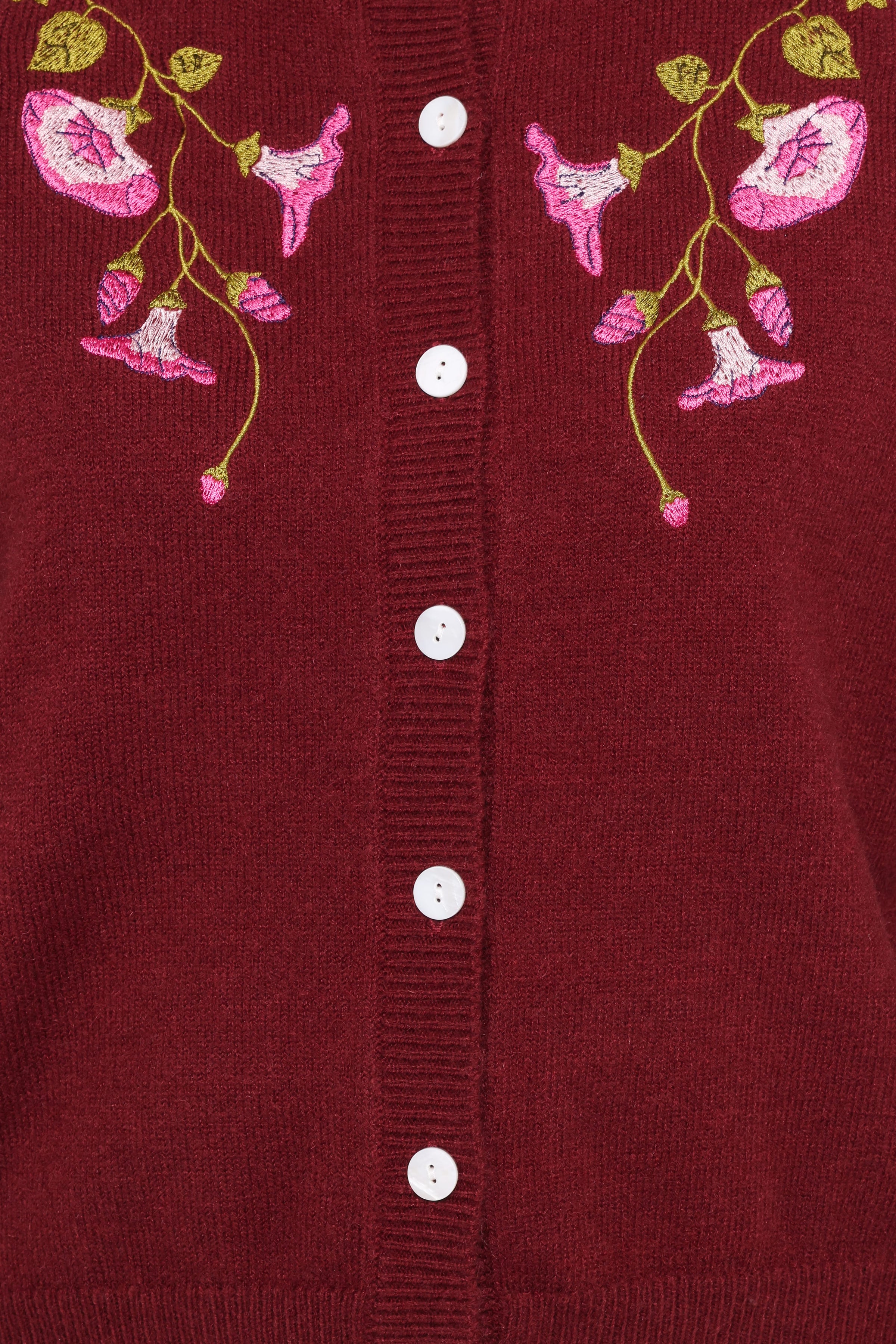Petal and Pup USA KNITWEAR Brittany Placed Embroidery Flower Cardigan - Burgundy