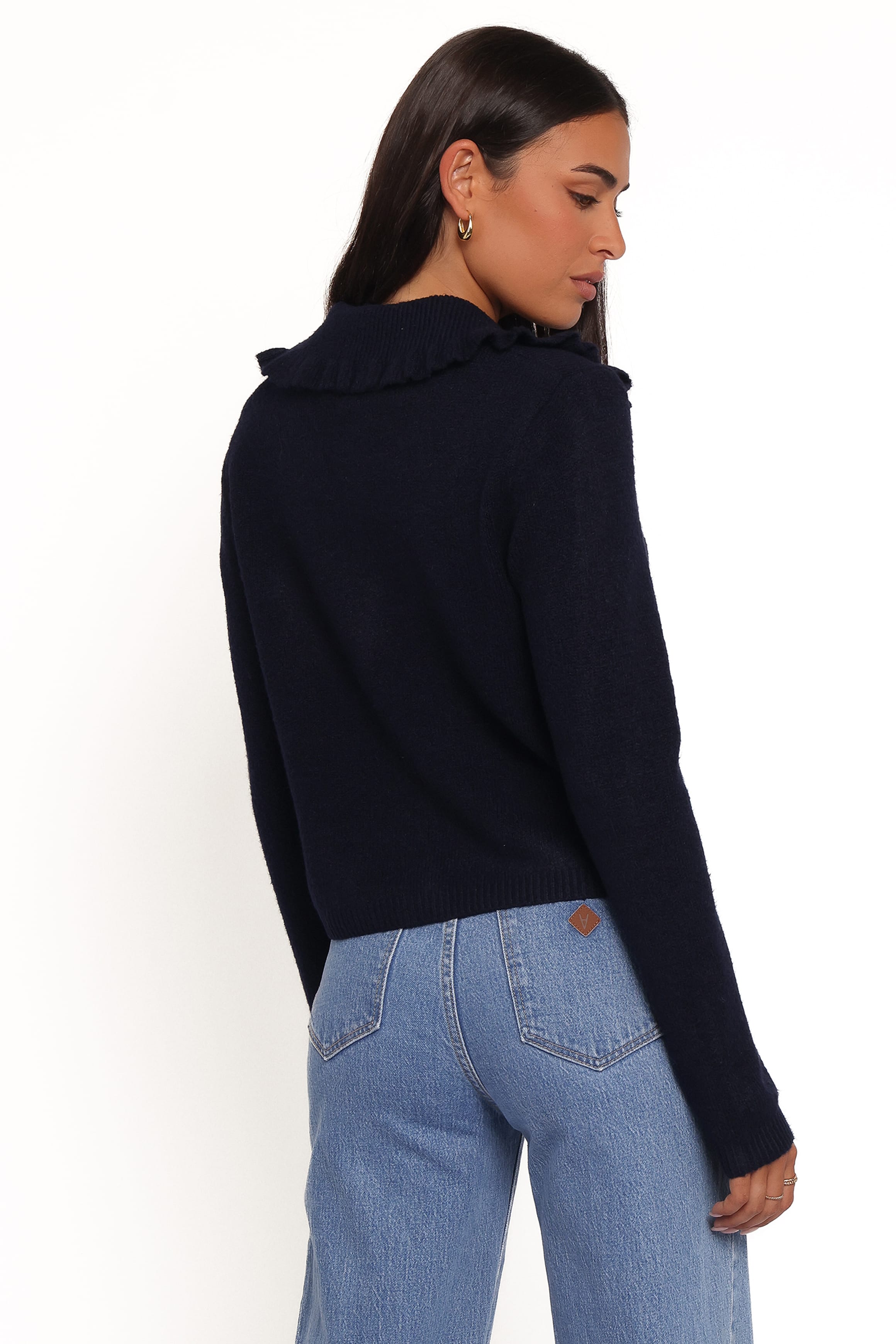 Petal and Pup USA KNITWEAR Carmello Frill Collar Cardigan - Navy