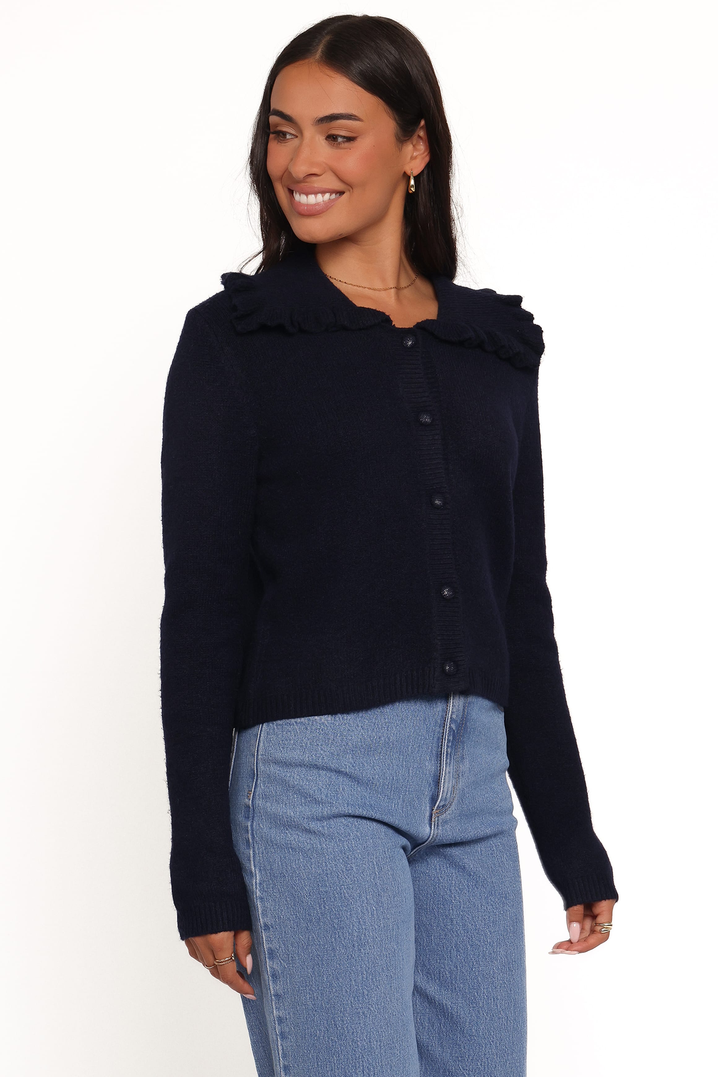 Petal and Pup USA KNITWEAR Carmello Frill Collar Cardigan - Navy
