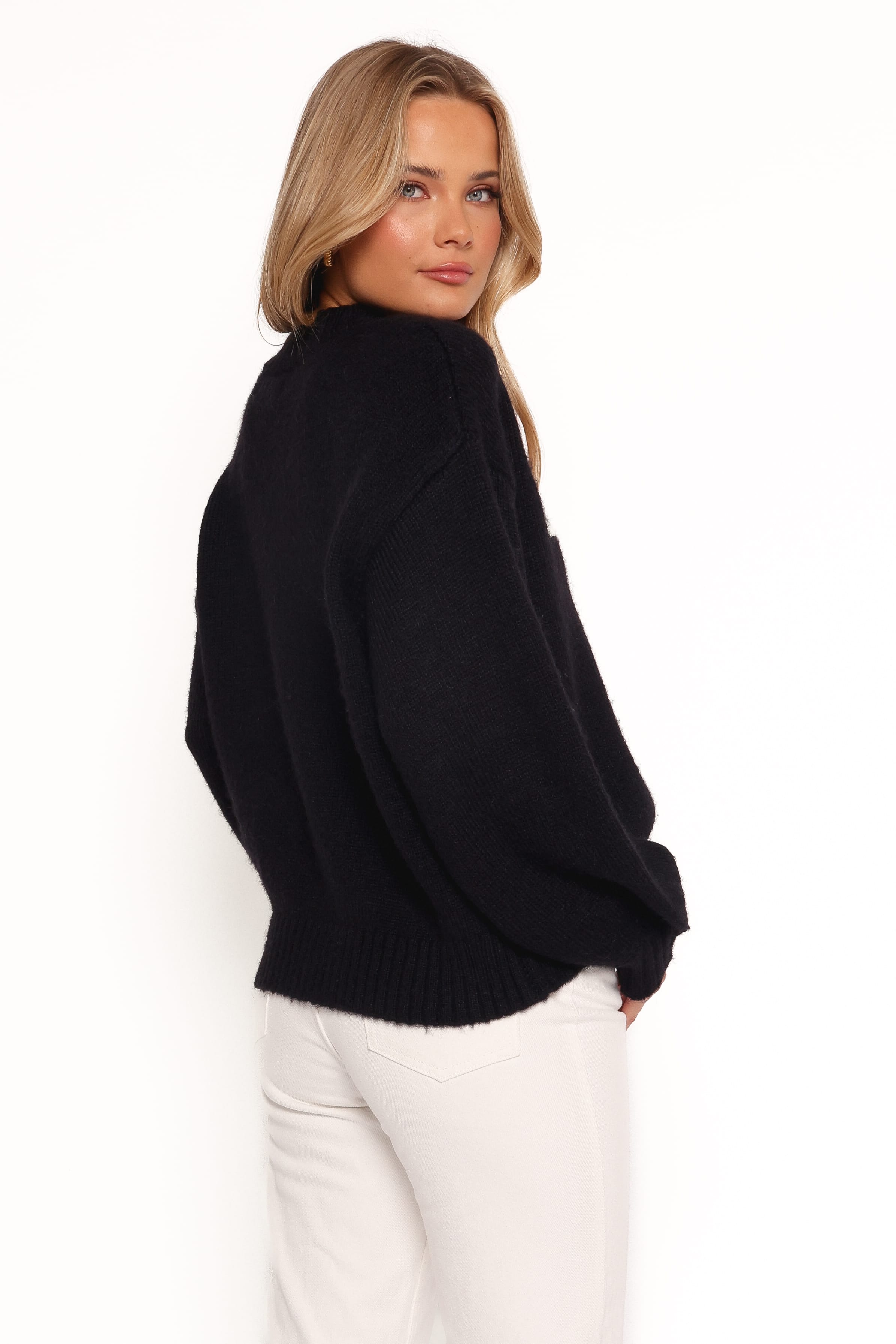 Petal and Pup USA KNITWEAR Cecelia Bow Print Mock Neck Knit Sweater - Black