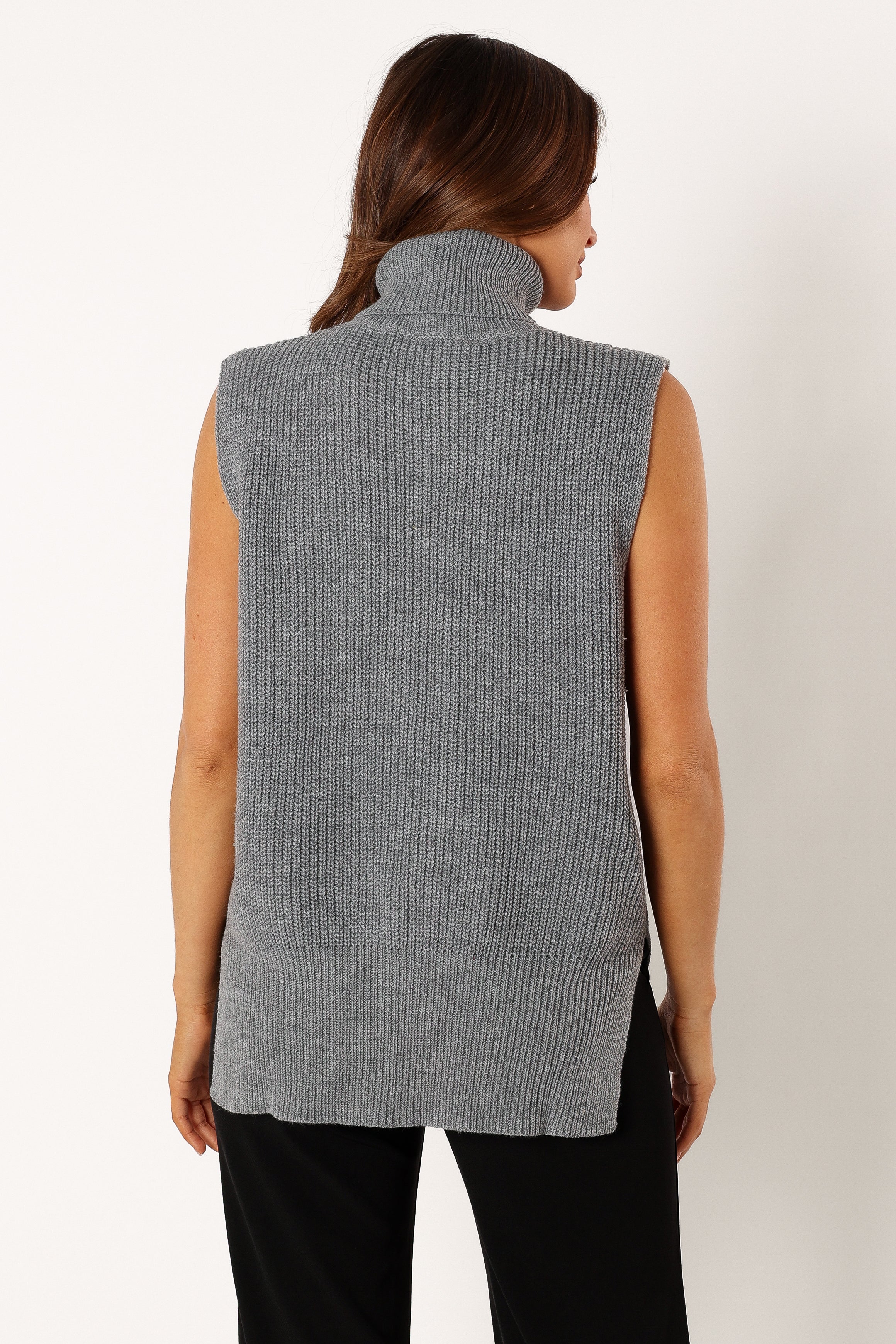 Petal and Pup USA KNITWEAR Celaena Turtleneck Sleeveless Sweater - Grey