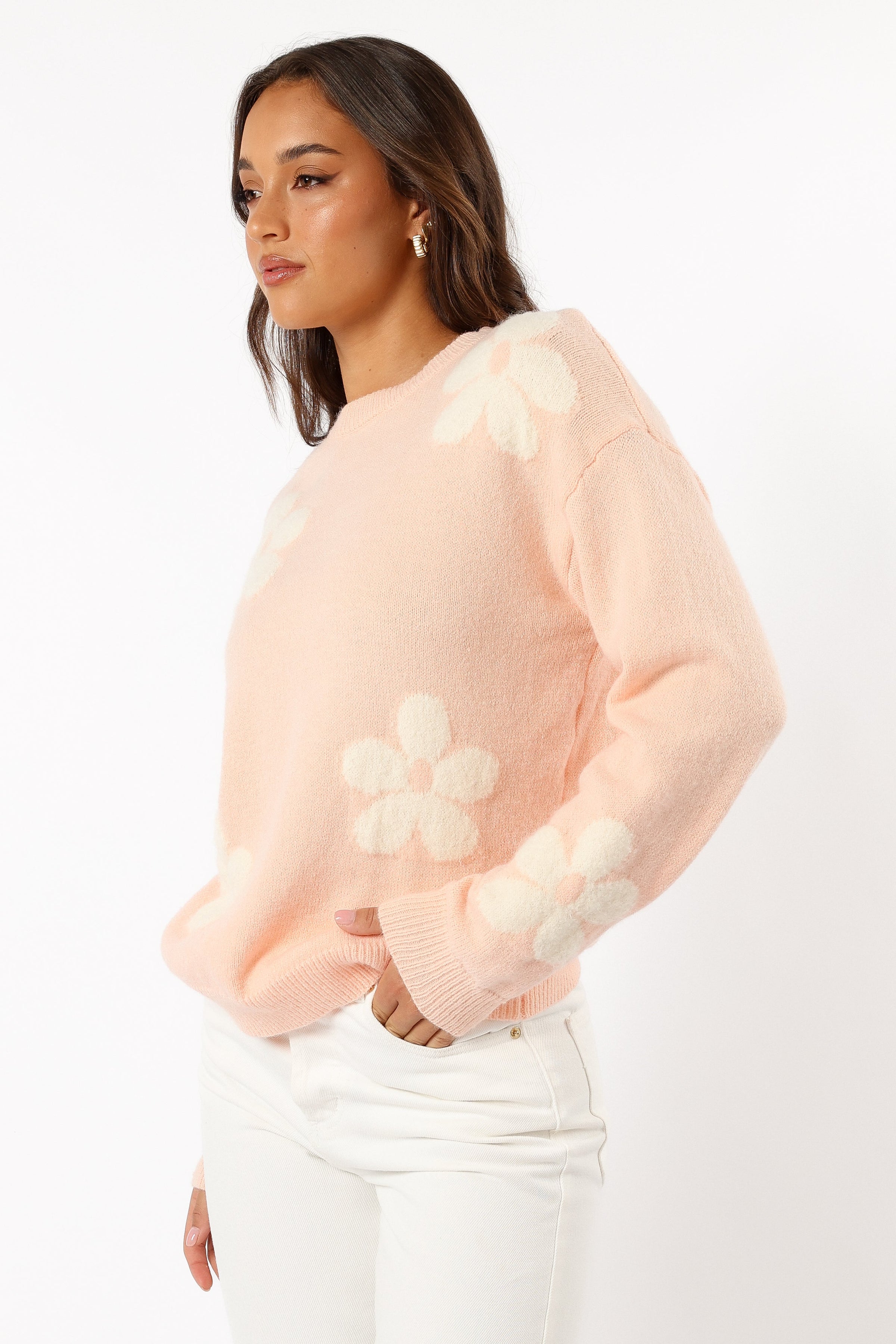 Petal and Pup USA KNITWEAR Charlie Flower Knit Sweater - Pink