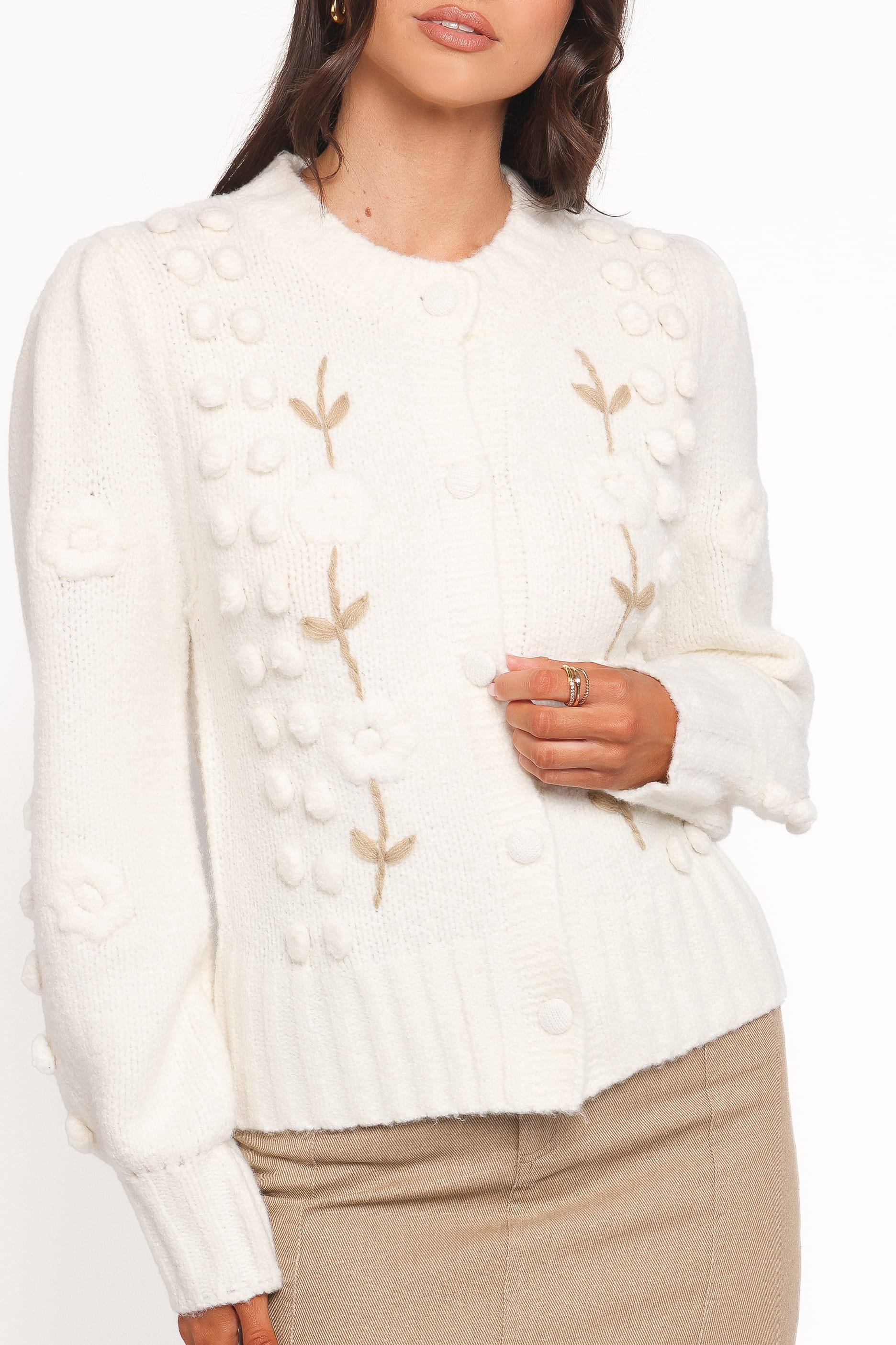 Petal and Pup USA KNITWEAR Cleo Floral Cardigan - Cream
