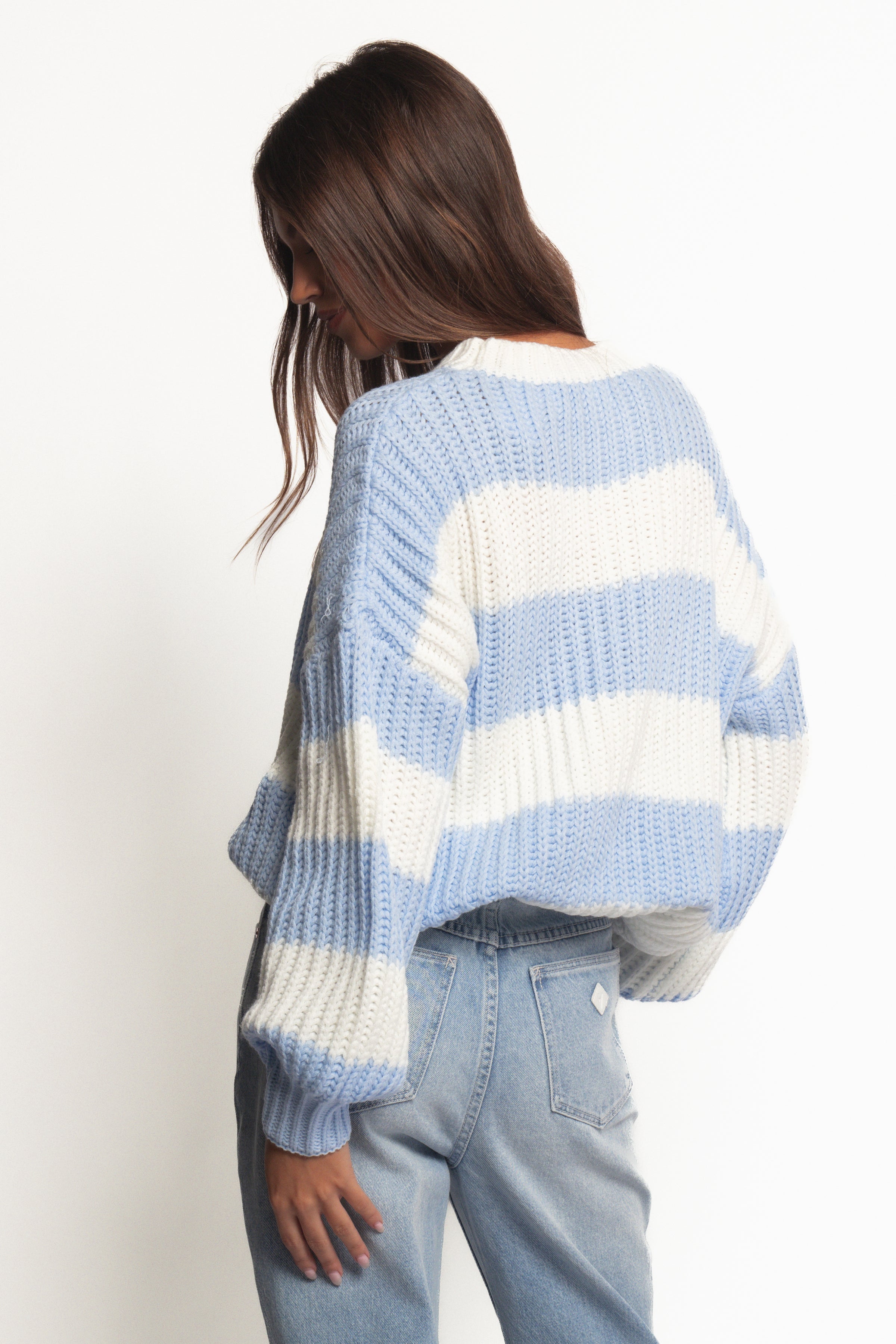 Petal and Pup USA KNITWEAR Courtney Thick Stripe Knit Sweater - Blue Cream