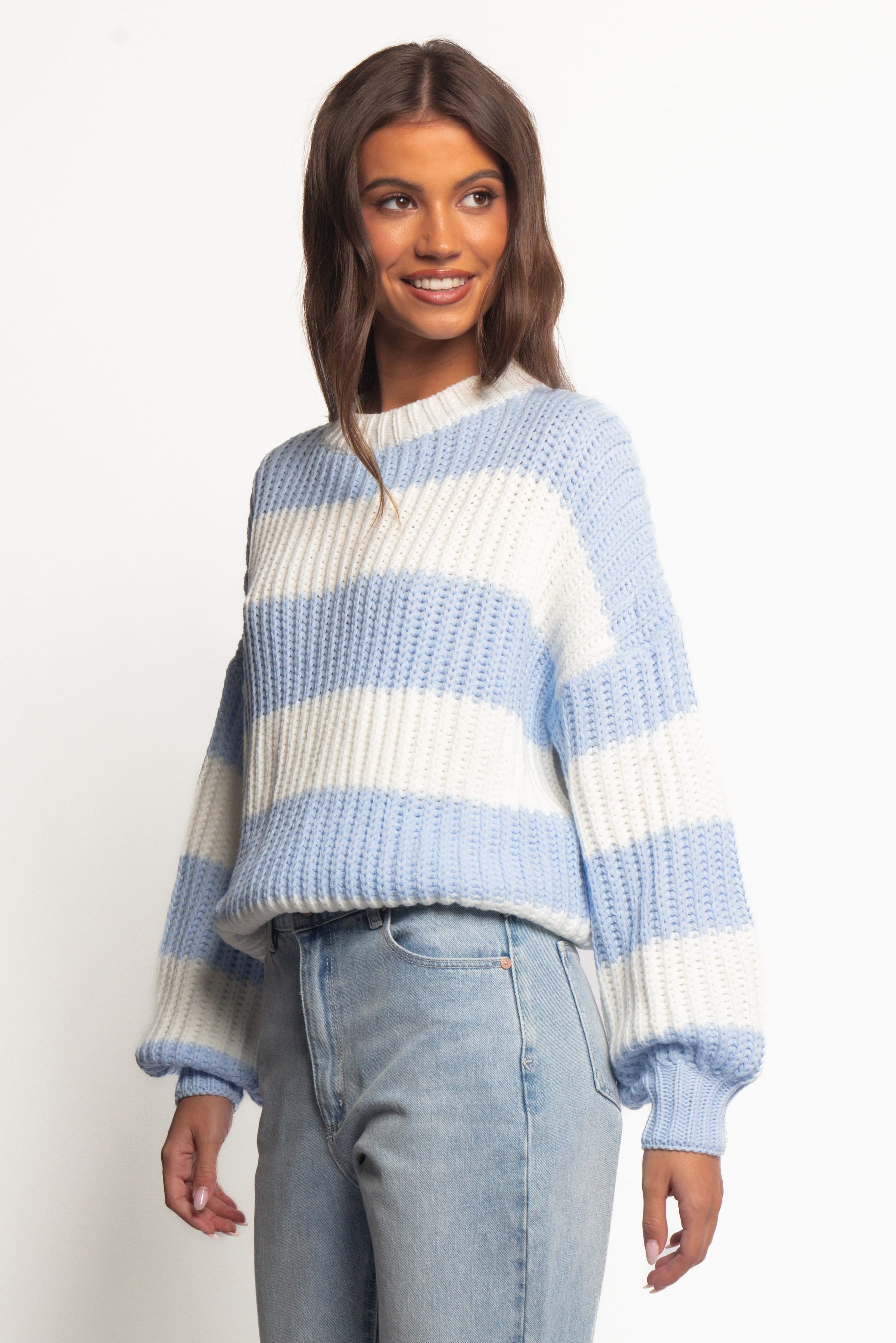 Petal and Pup USA KNITWEAR Courtney Thick Stripe Knit Sweater - Blue Cream