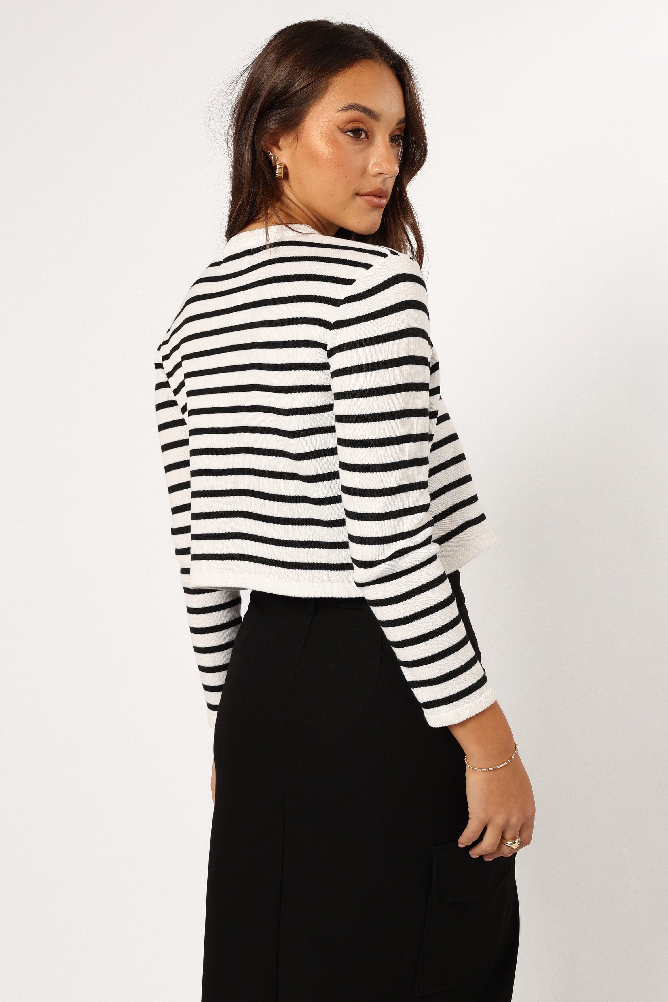 Petal and Pup USA KNITWEAR Cynthia Striped Button Front Cardigan - Black/Cream