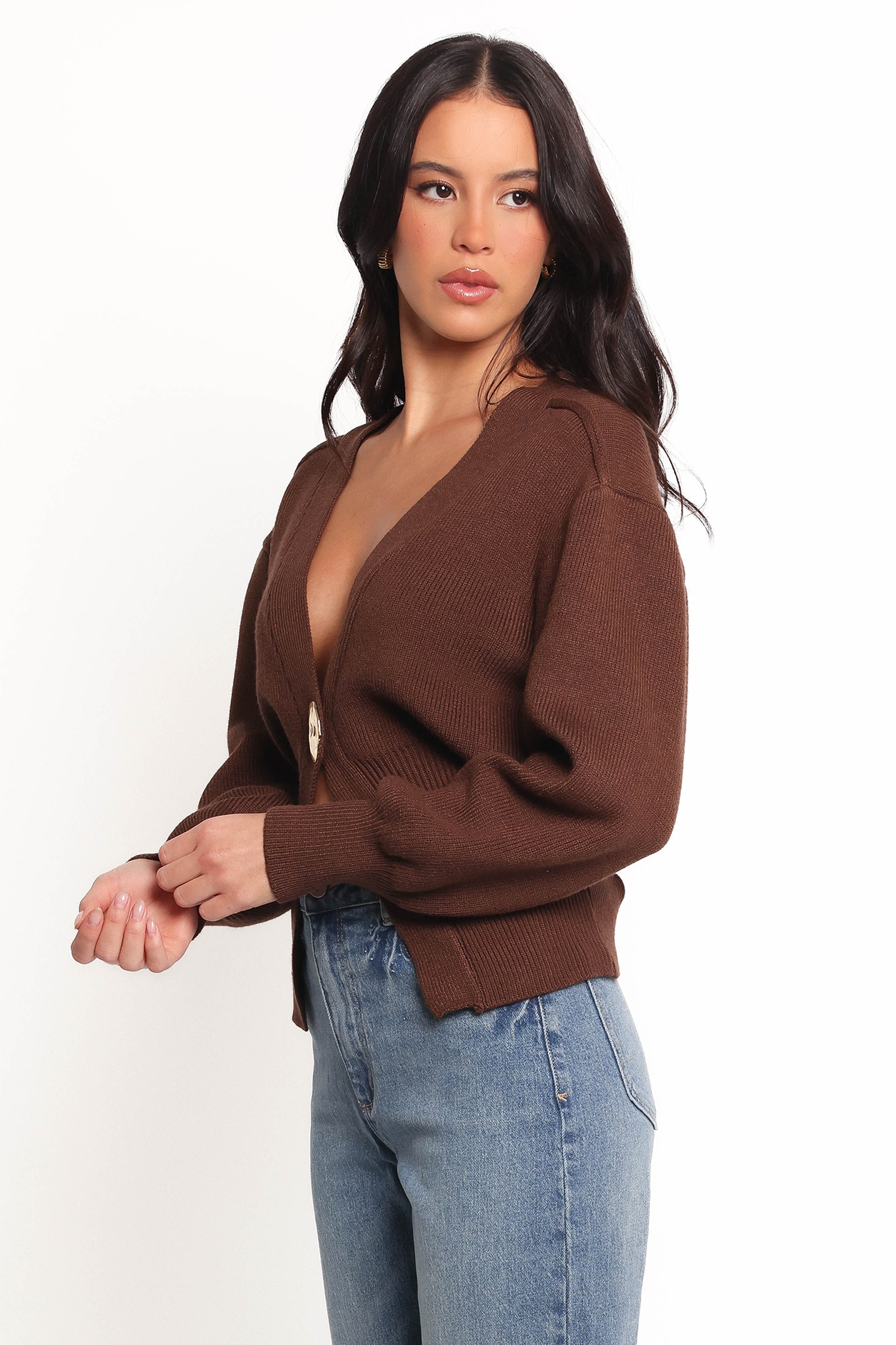 Petal and Pup USA KNITWEAR Cyrelle Single Button Cardigan - Brown