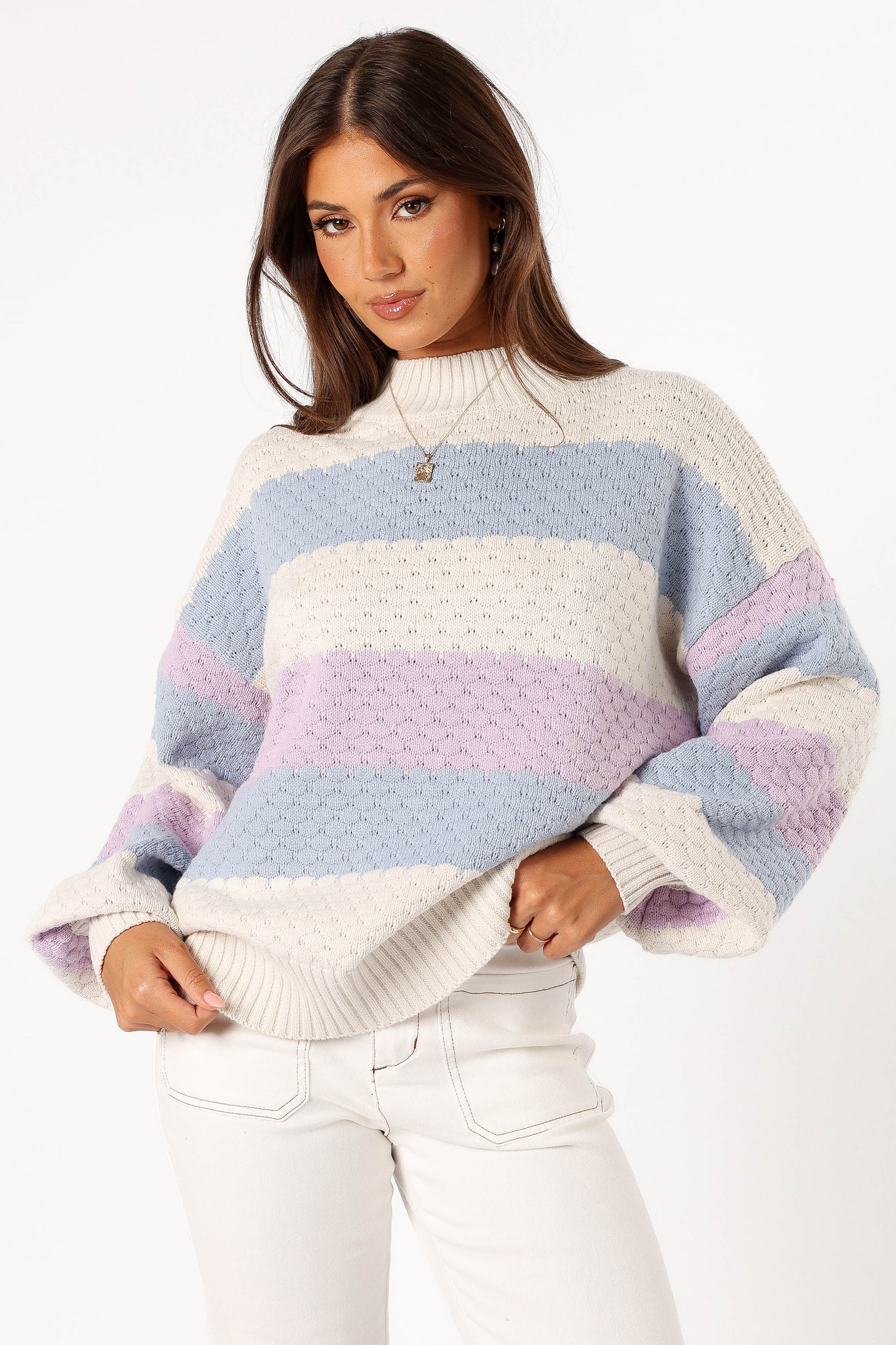 Dani Color Block Stitch Accent Sweater