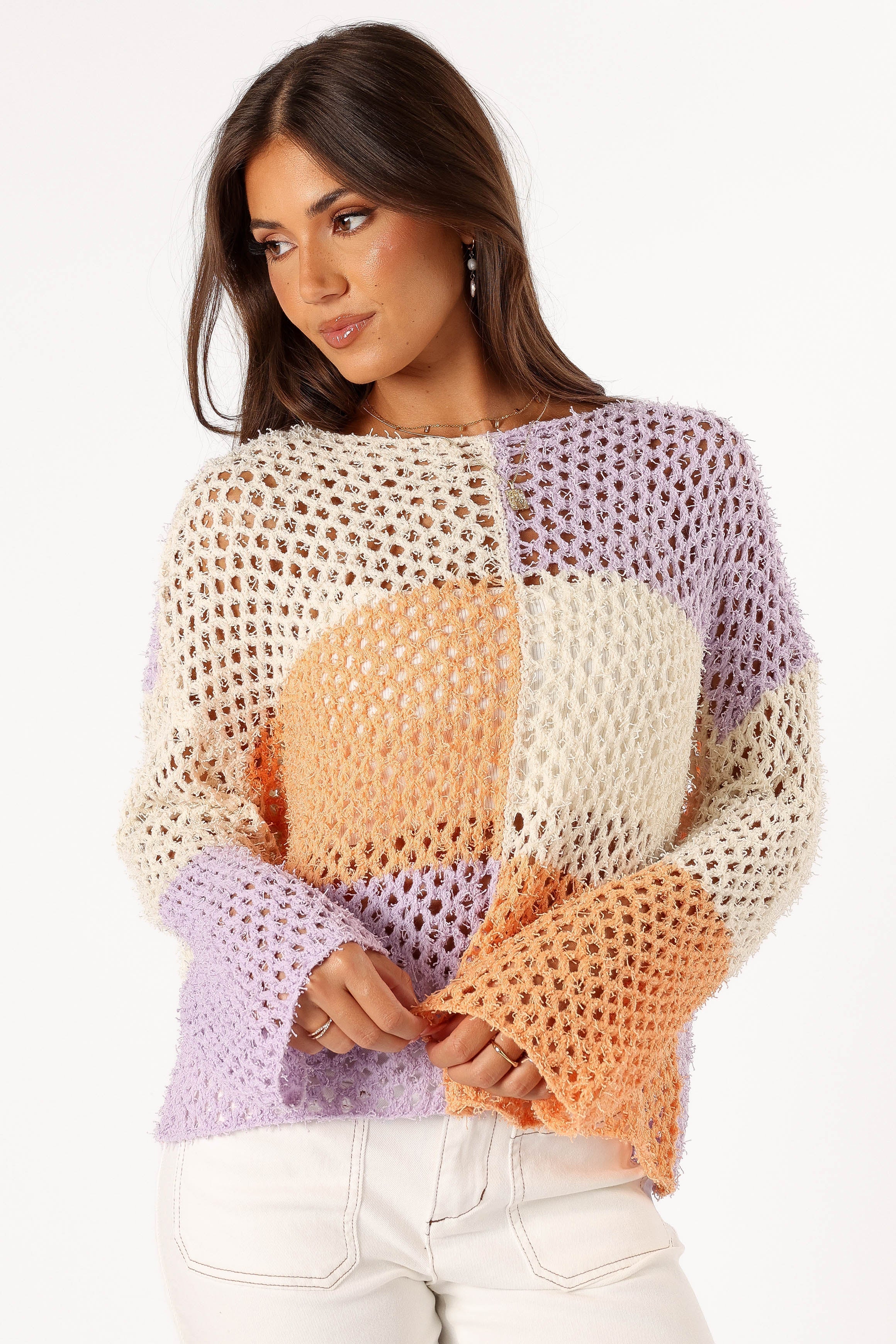 Petal and Pup USA KNITWEAR Dawn Color Block Knit Sweater - Cream Lavender