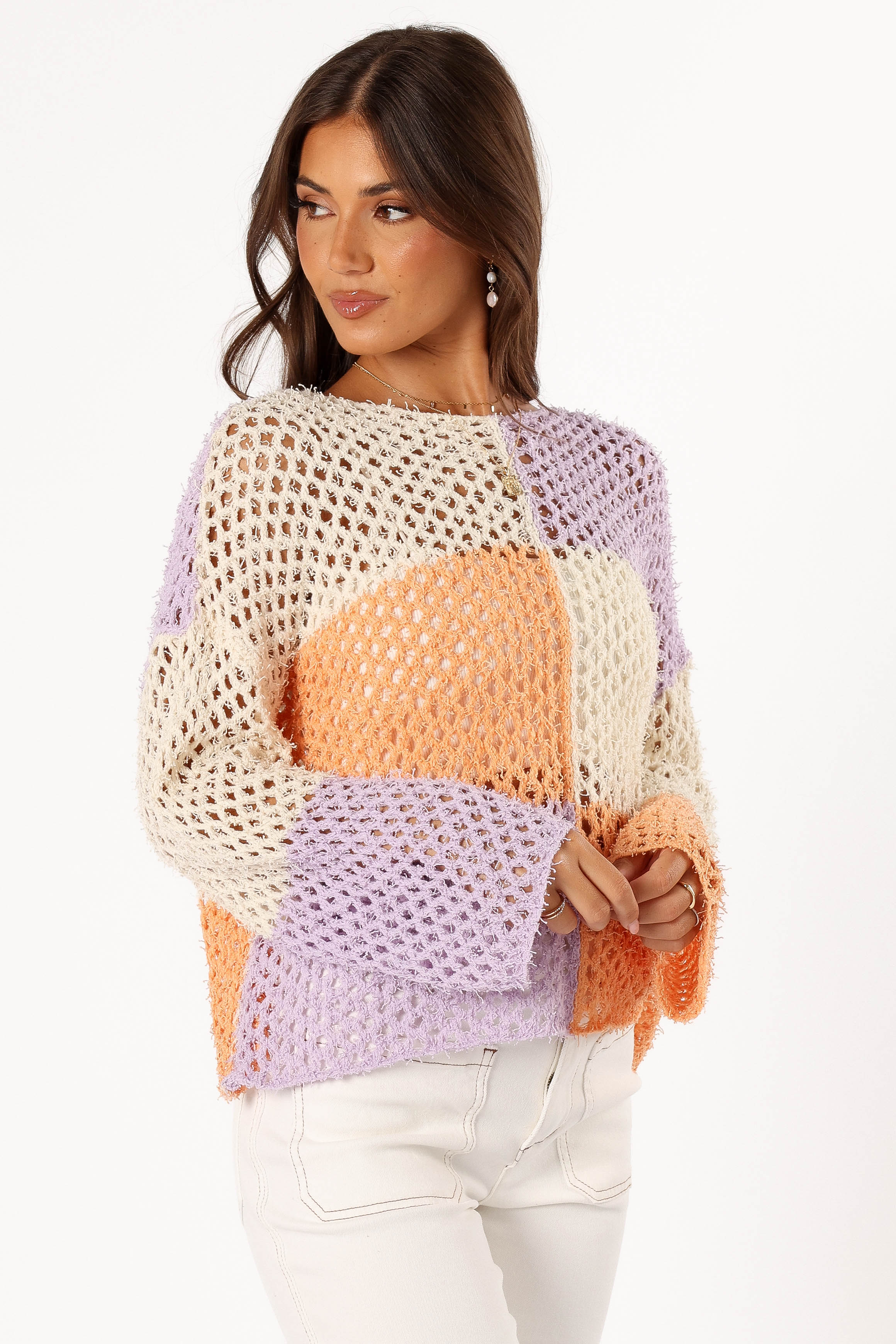 Petal and Pup USA KNITWEAR Dawn Color Block Knit Sweater - Cream Lavender