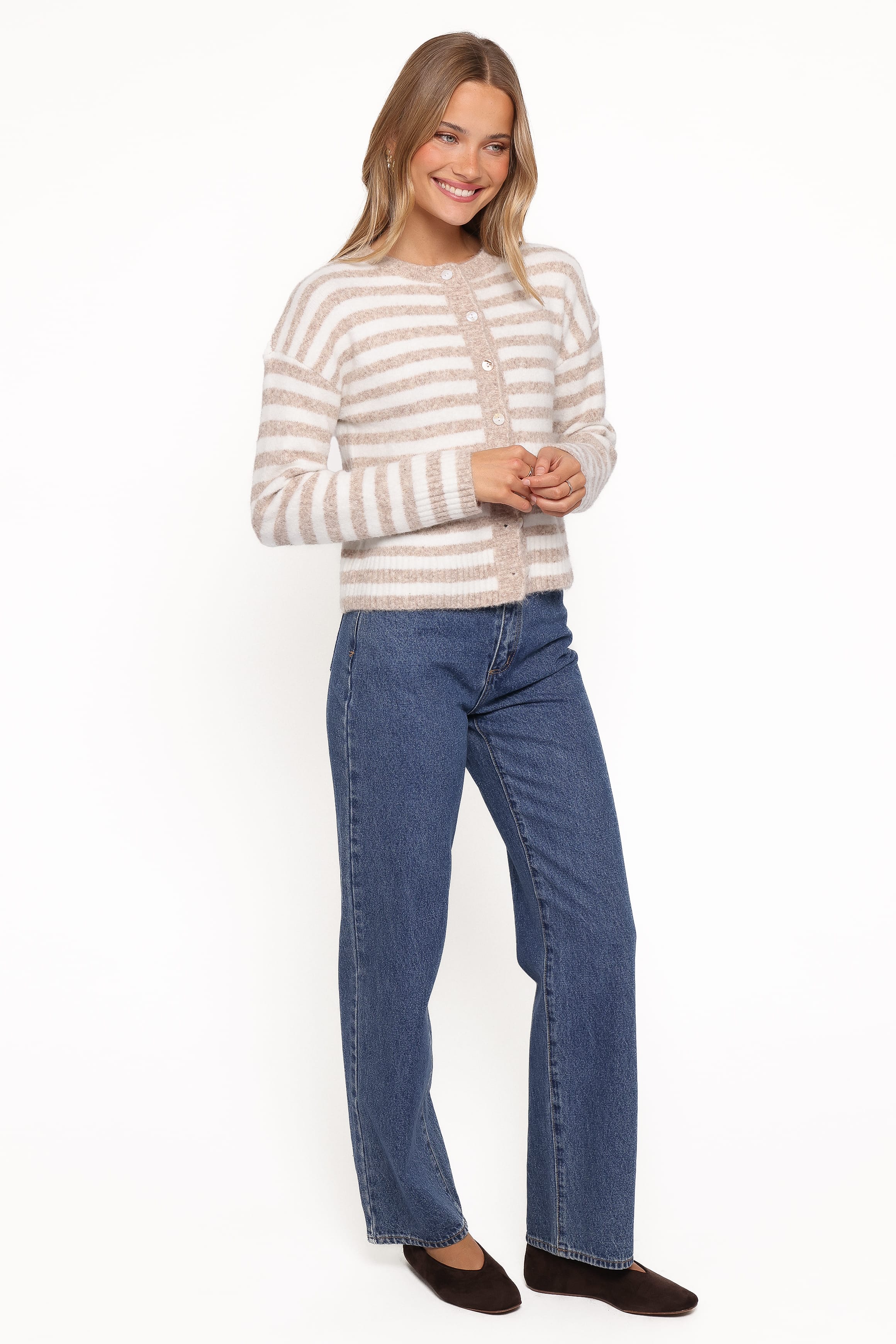 Petal and Pup USA KNITWEAR Dean Striped Cardigan - White/Beige