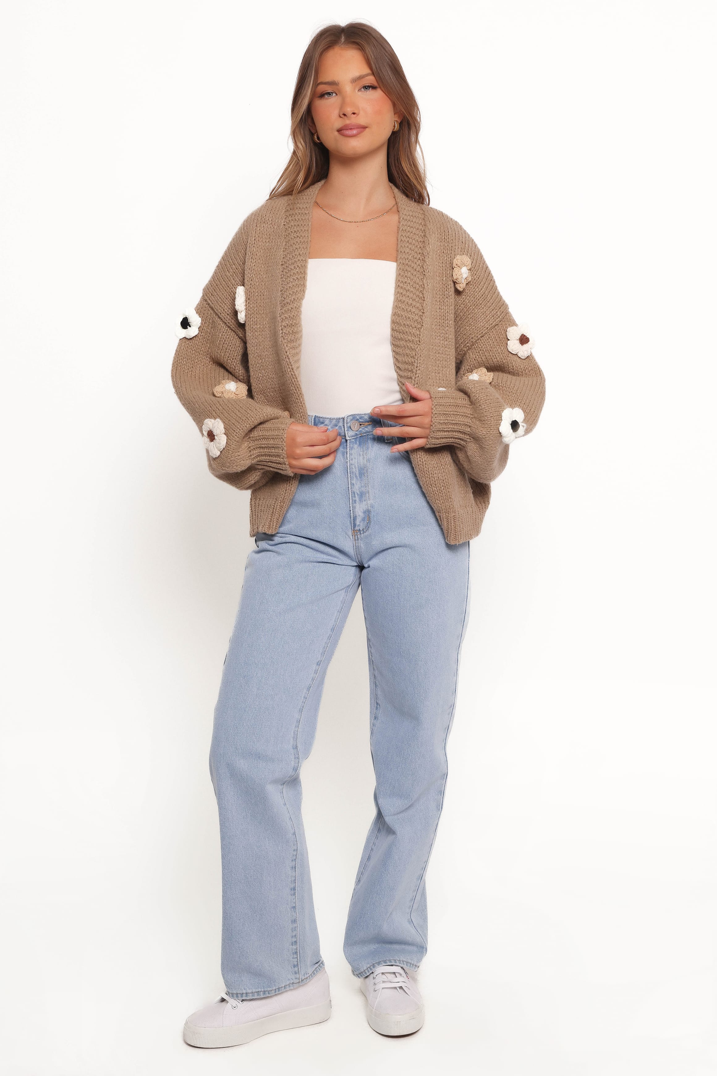 Petal and Pup USA KNITWEAR Delaro Flower Cardigan - Brown