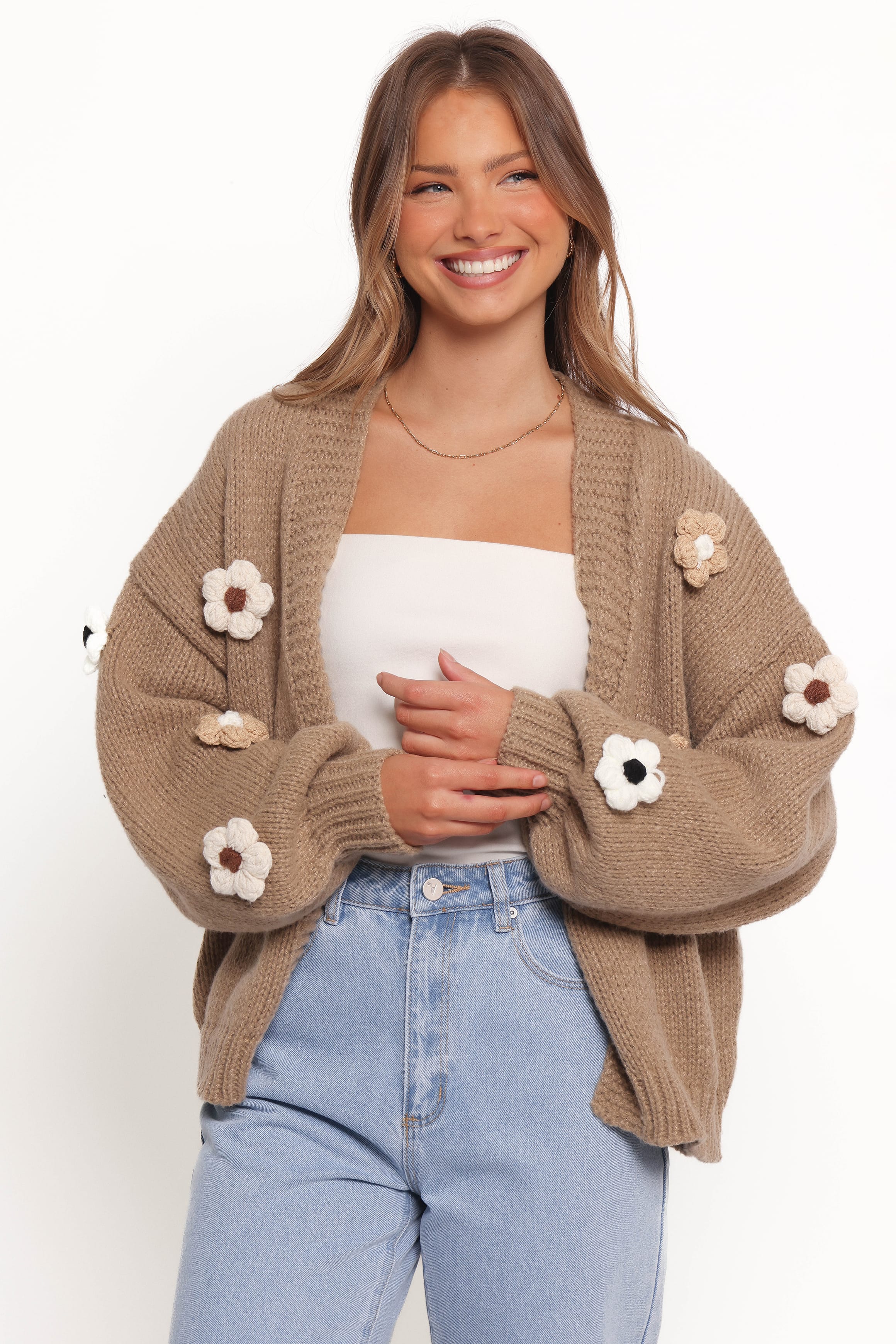 Petal and Pup USA KNITWEAR Delaro Flower Cardigan - Brown