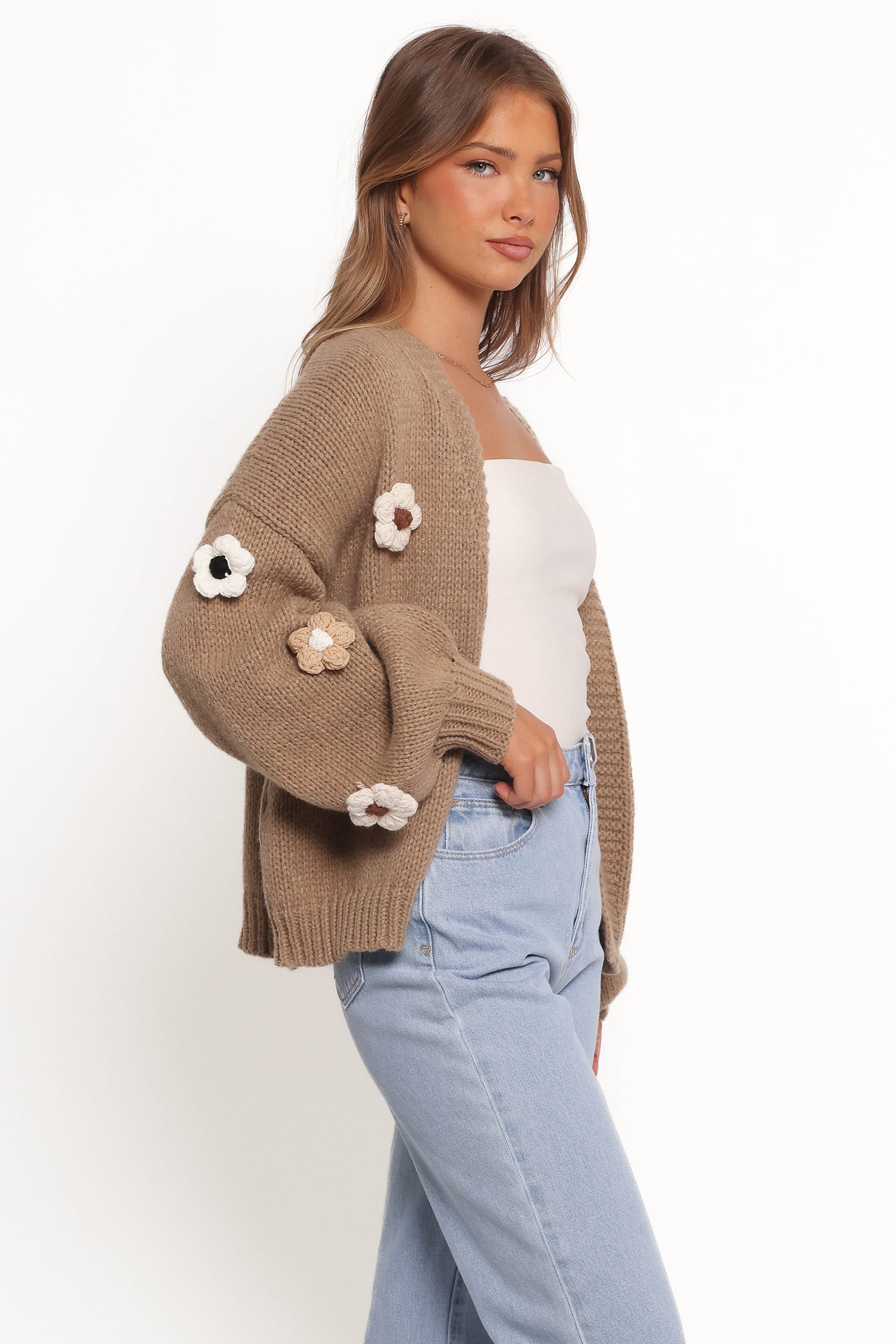Petal and Pup USA KNITWEAR Delaro Flower Cardigan - Brown