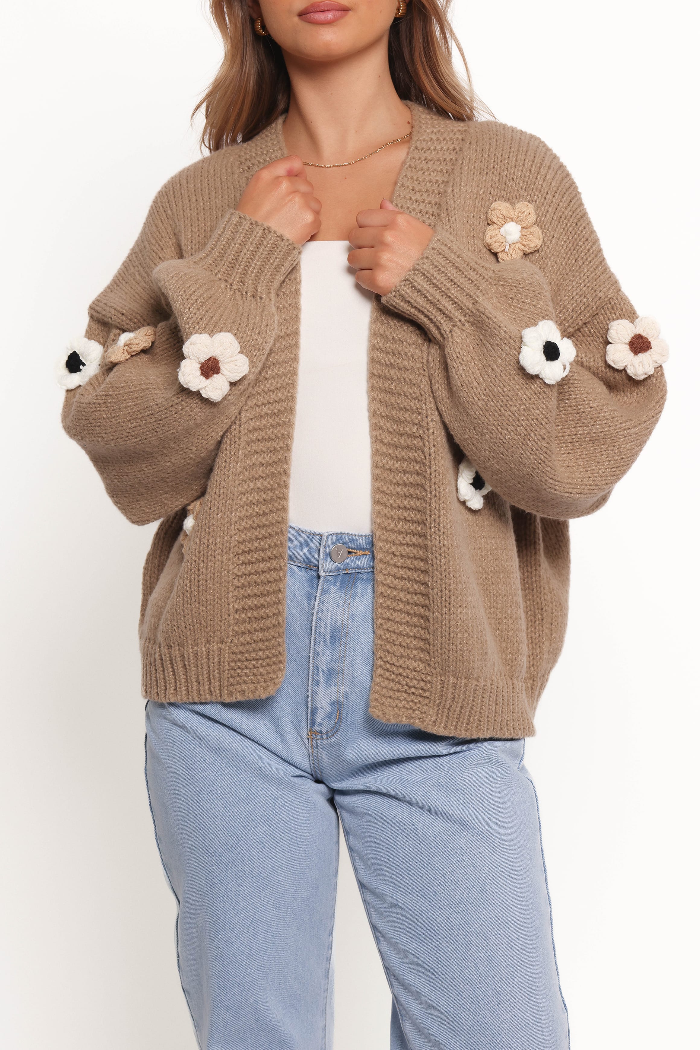 Petal and Pup USA KNITWEAR Delaro Flower Cardigan - Brown