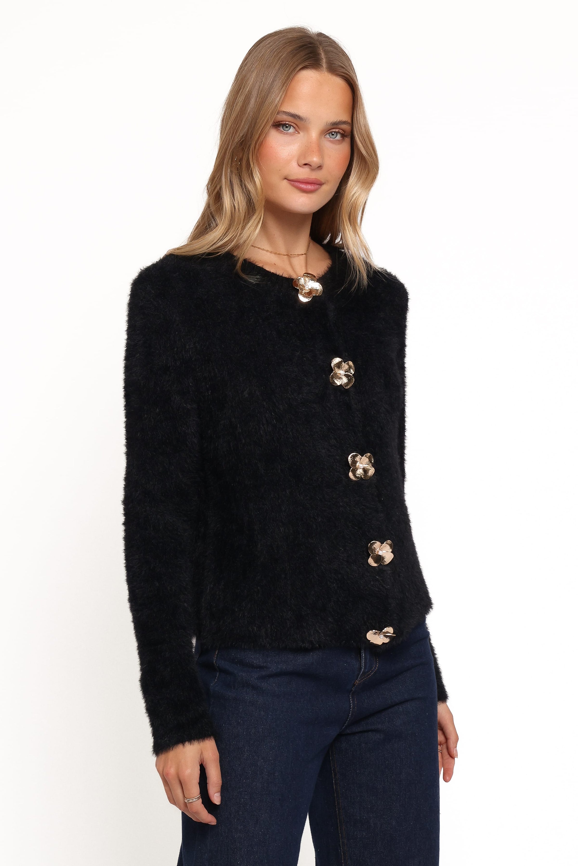 Petal and Pup USA KNITWEAR Donna Flower Button Cardigan - Black
