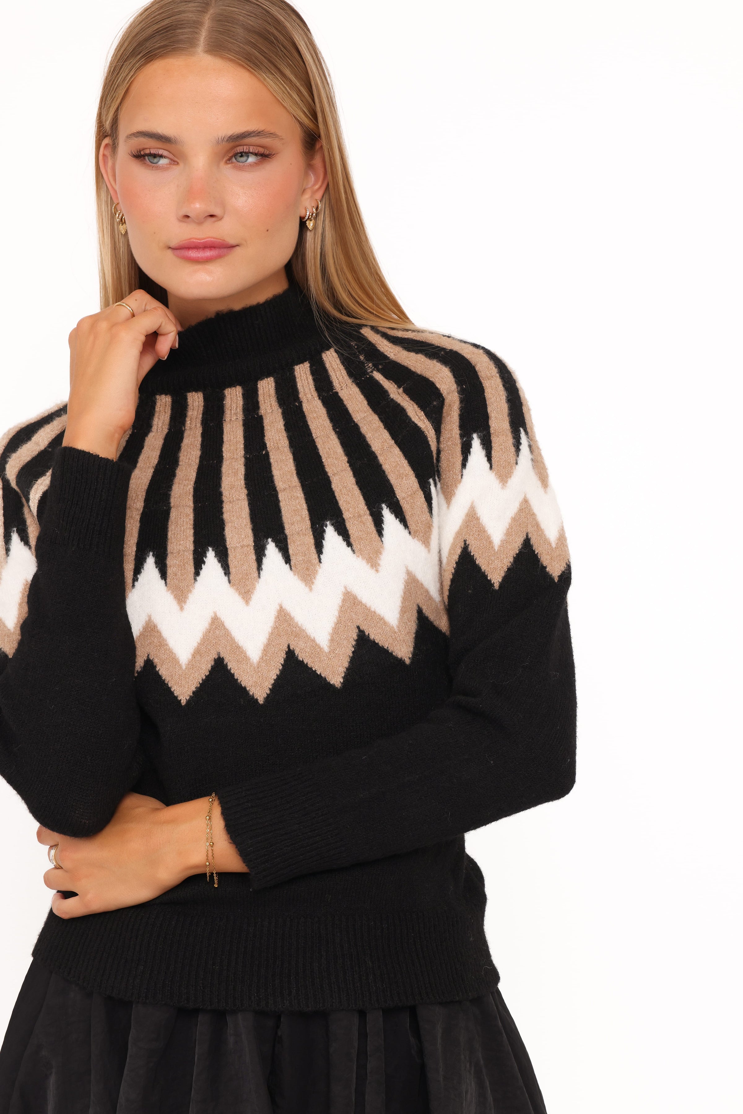 Petal and Pup USA KNITWEAR Donner Fairisle Mockneck Sweater - Black