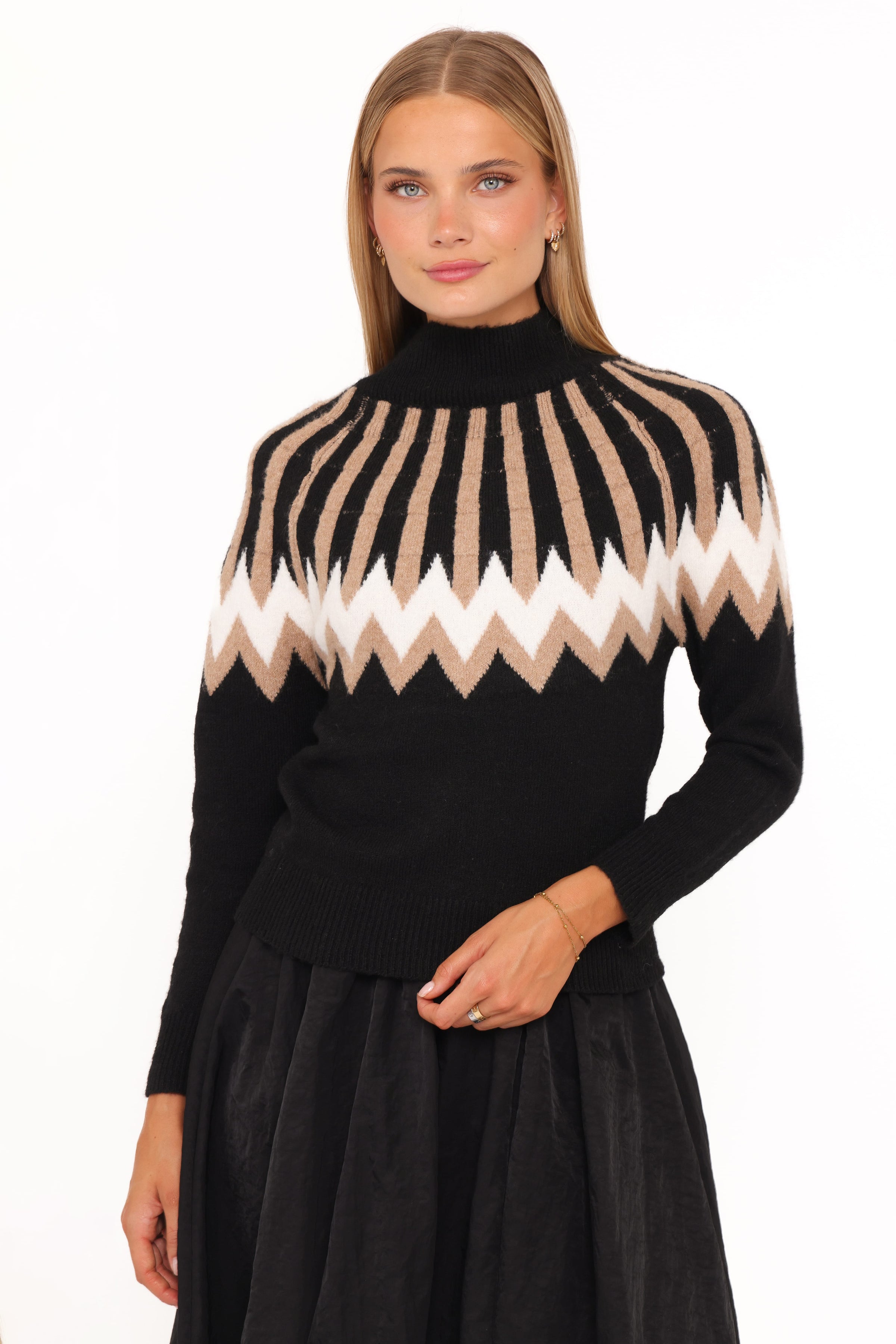 Petal and Pup USA KNITWEAR Donner Fairisle Mockneck Sweater - Black