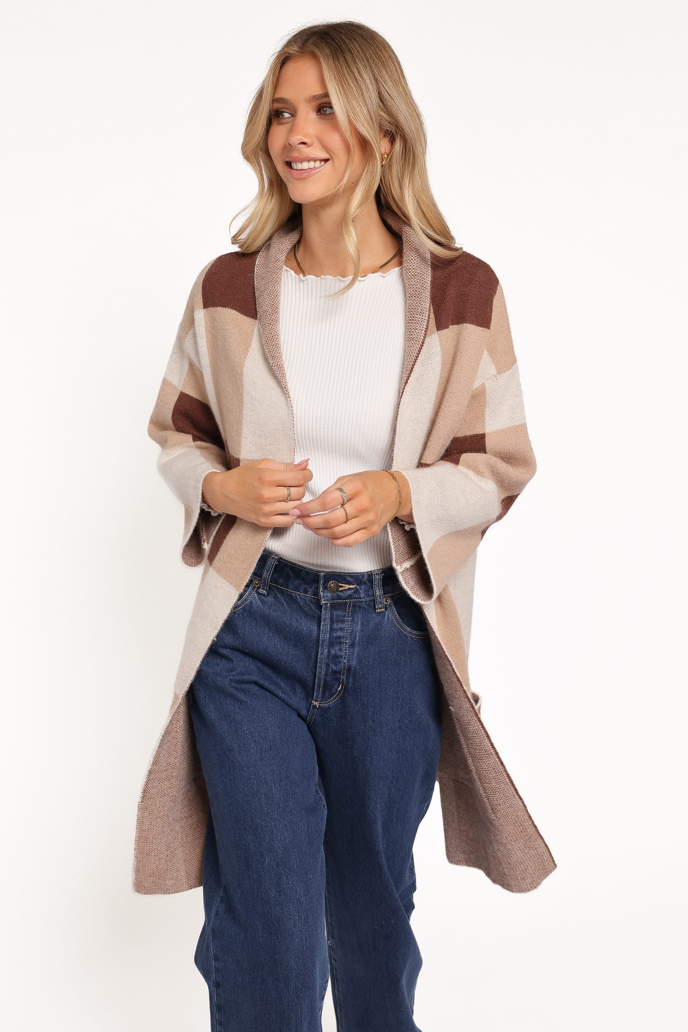 Petal and Pup USA KNITWEAR Ecoya Long Cardigan - Brown Plaid
