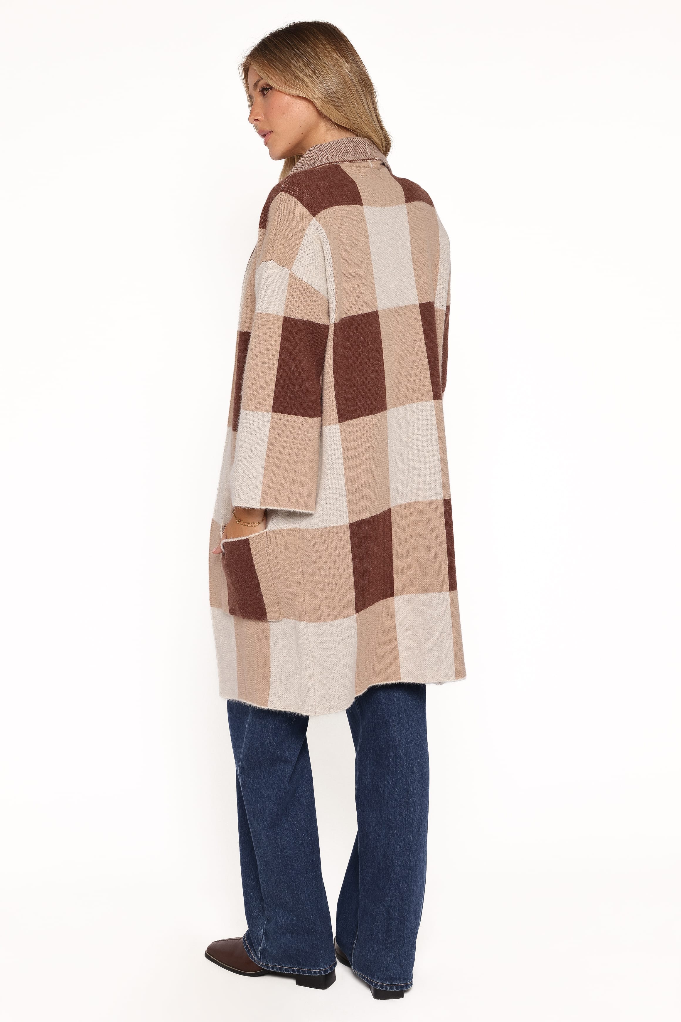 Petal and Pup USA KNITWEAR Ecoya Long Cardigan - Brown Plaid