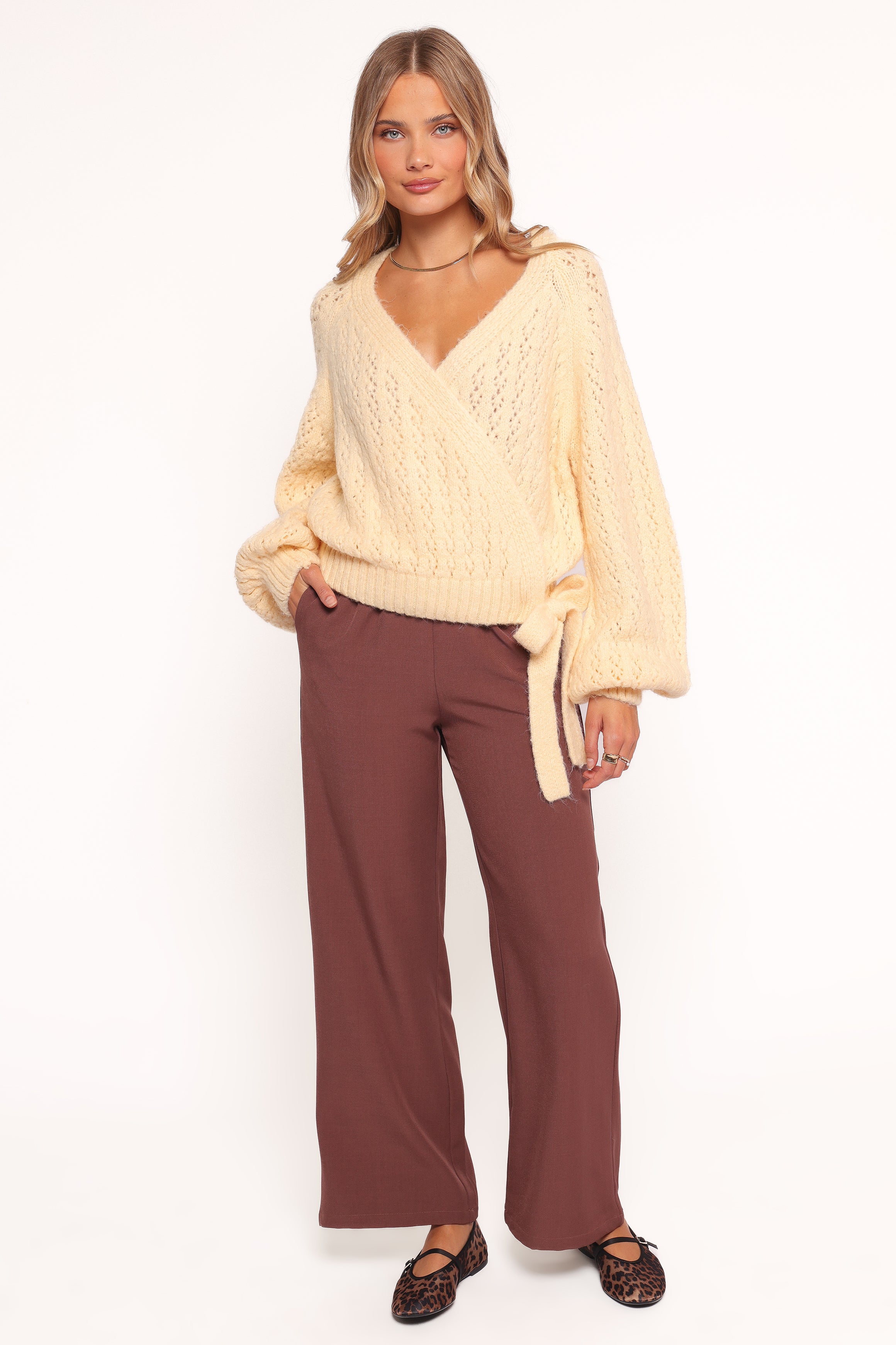 Petal and Pup USA KNITWEAR Etta Ballet Wrap Knit Sweater - Butter