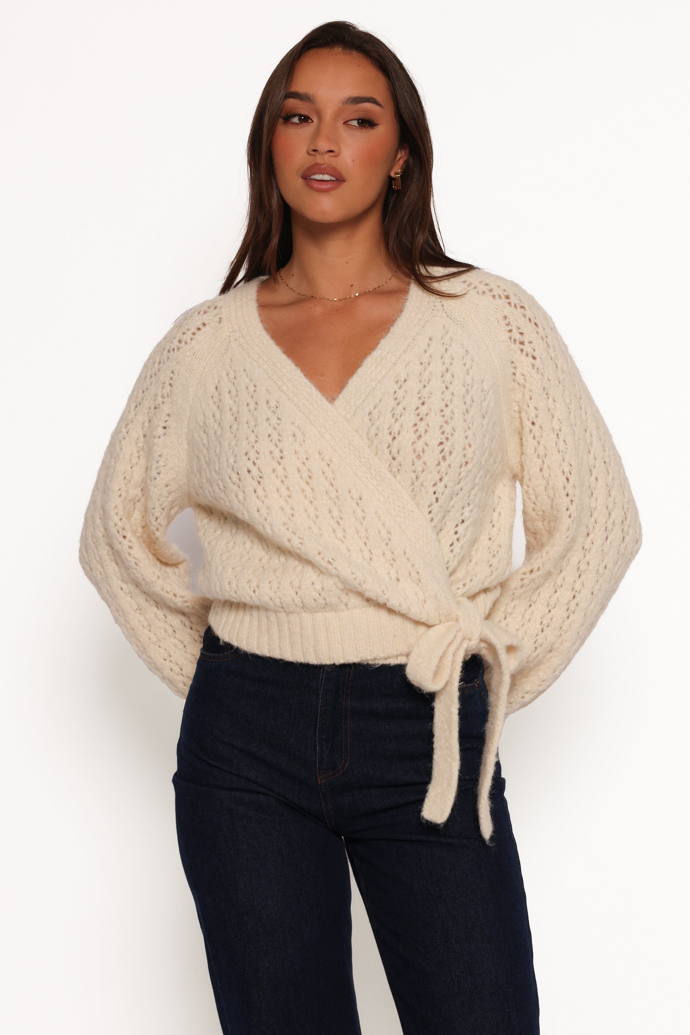 Petal and Pup USA KNITWEAR Etta Ballet Wrap Knit Sweater - Cream