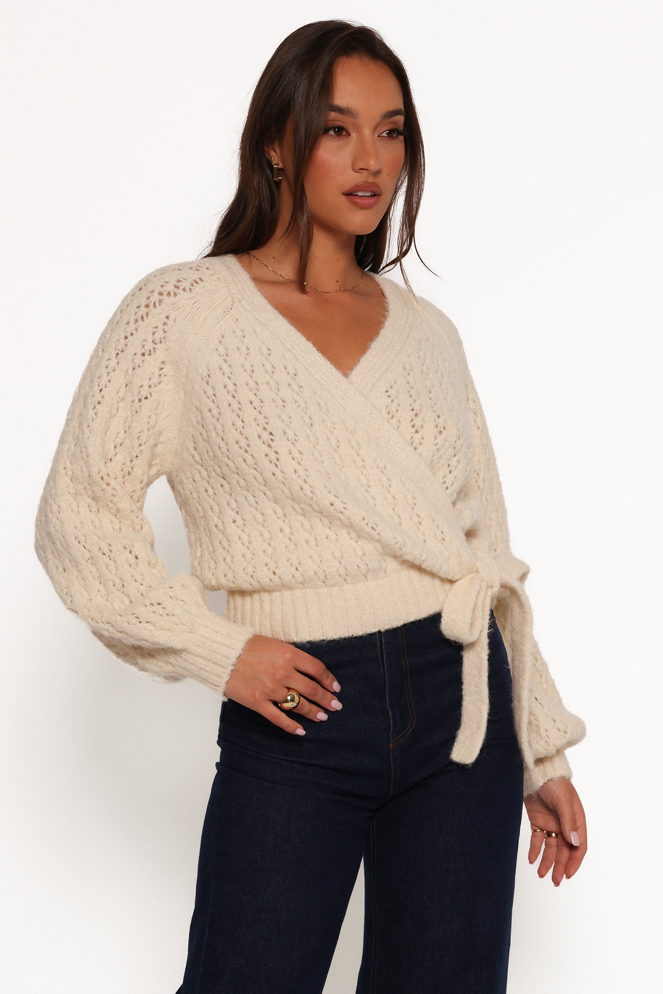 Petal and Pup USA KNITWEAR Etta Ballet Wrap Knit Sweater - Cream